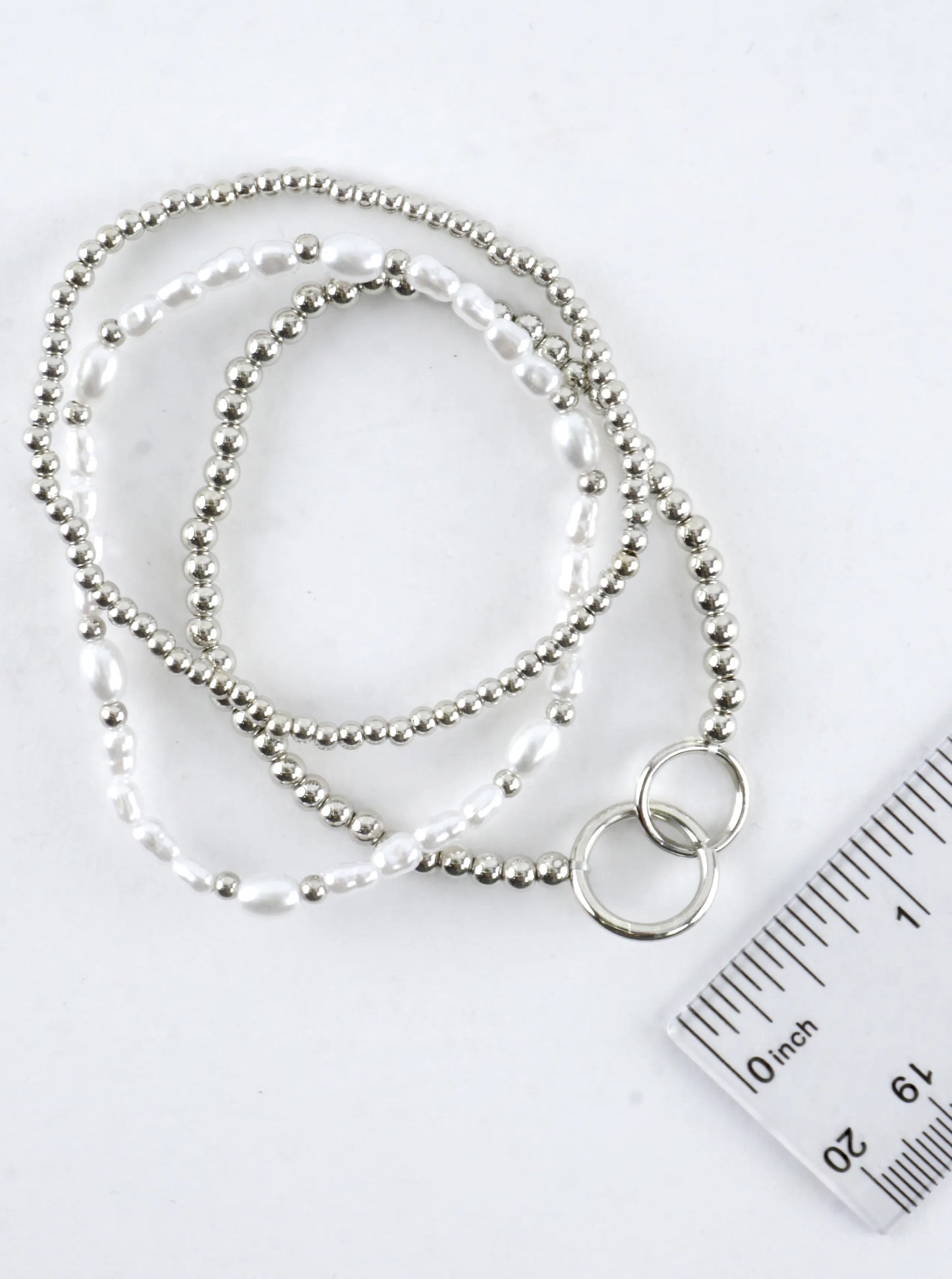 3 PC Set Double Ring Pearl Stretch Bracelets