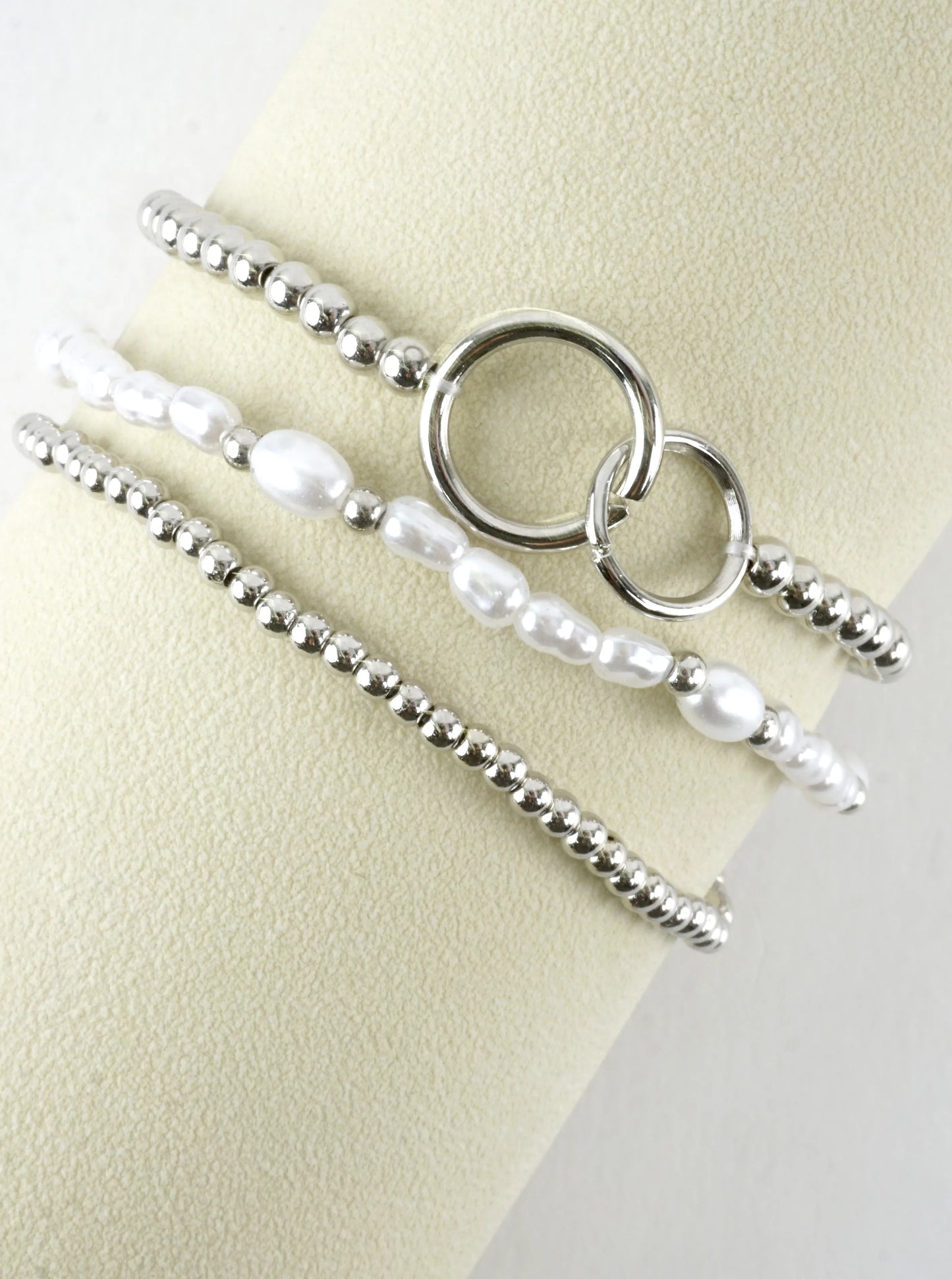 3 PC Set Double Ring Pearl Stretch Bracelets