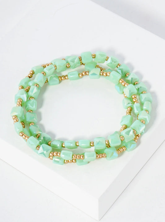 3-PC-Set Faceted 6mm Square Beaded Stackable Stretch Bracelet