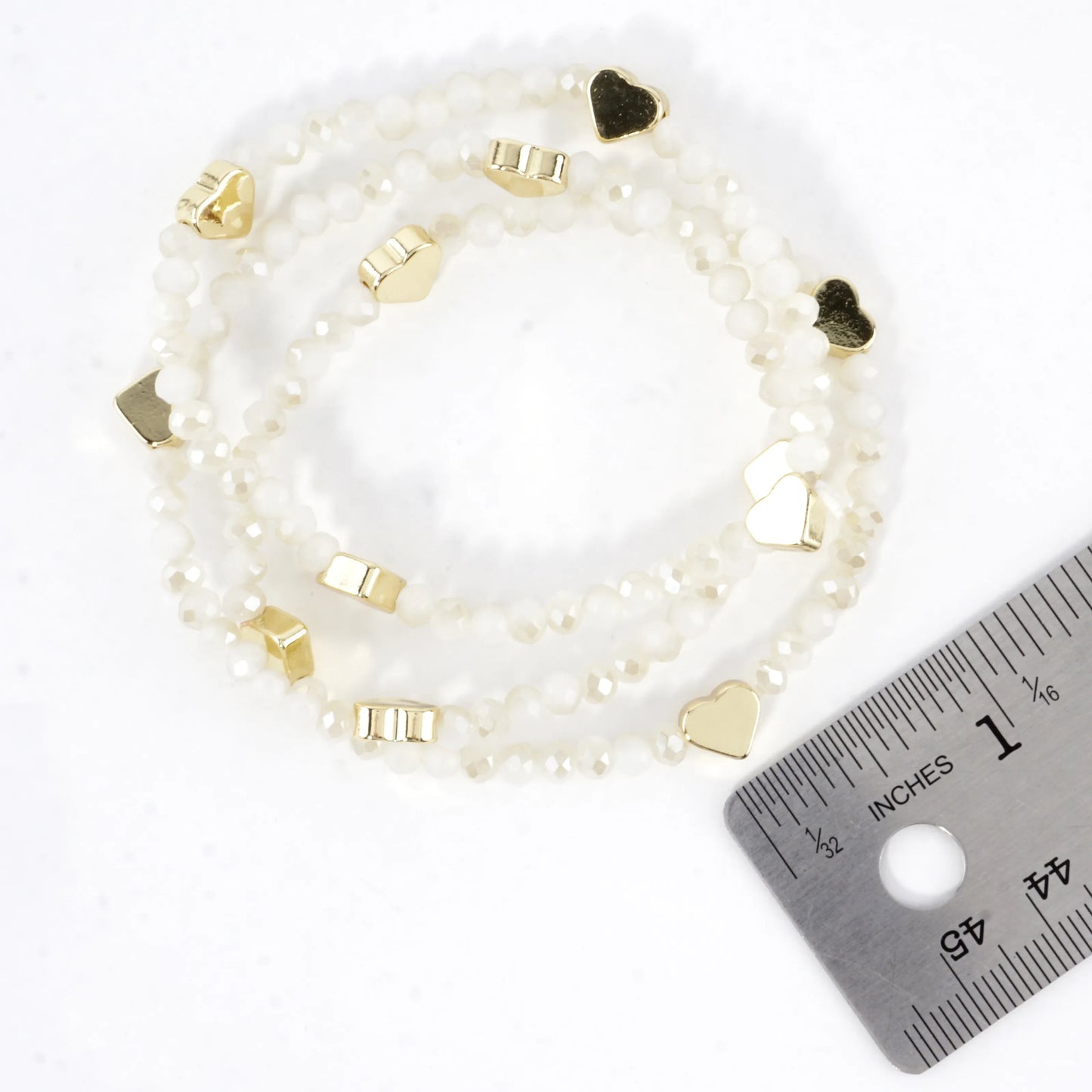 3-PC Set Faceted Glass Beads Hearts Stretch Bracelets