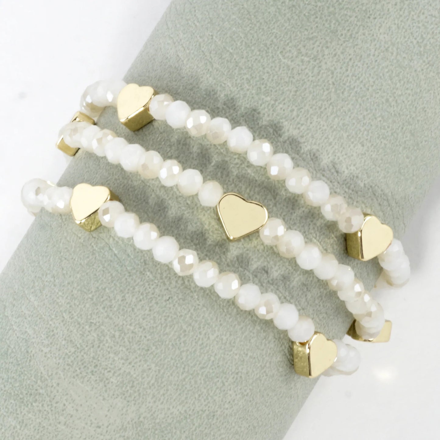 3-PC Set Faceted Glass Beads Hearts Stretch Bracelets