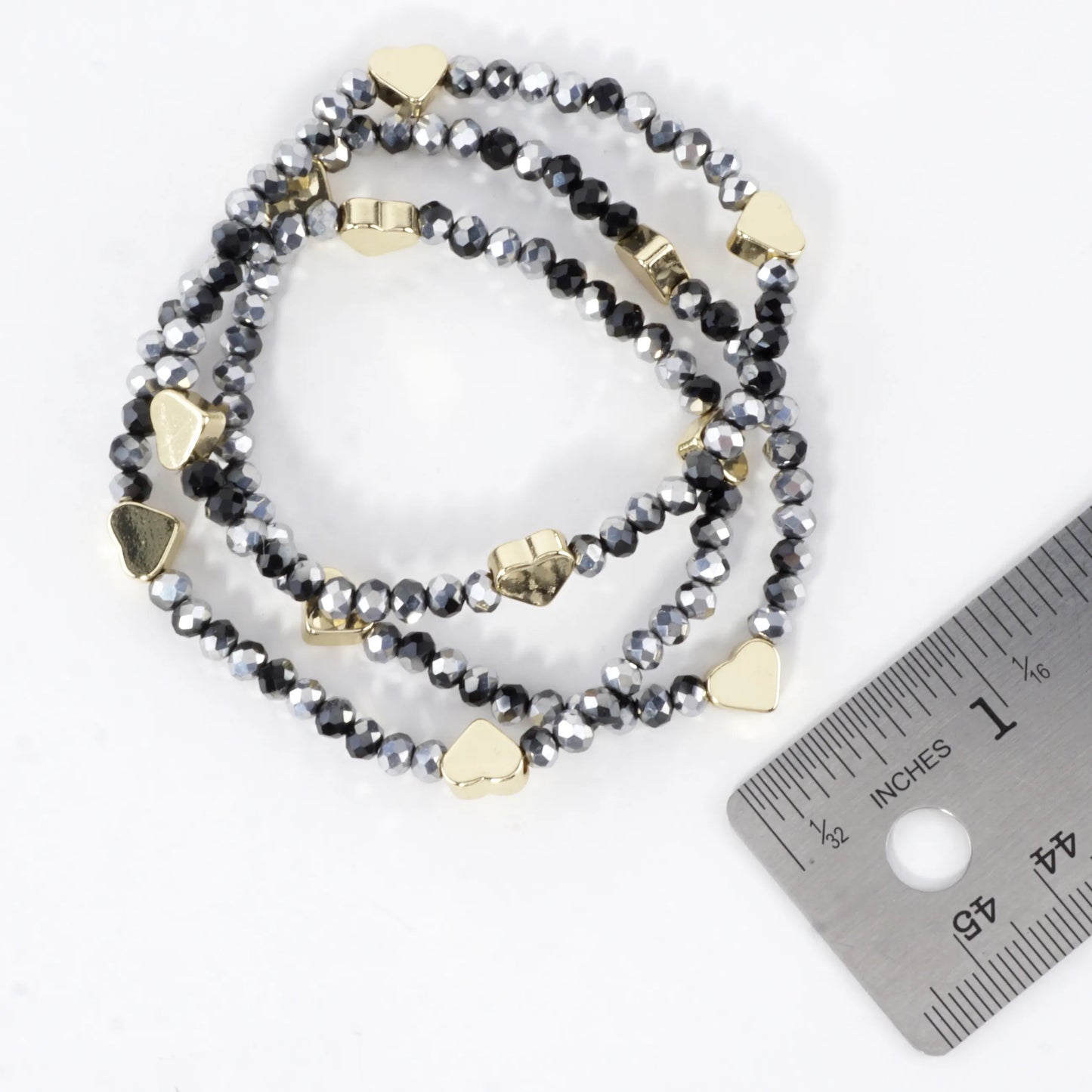 3-PC Set Faceted Glass Beads Hearts Stretch Bracelets