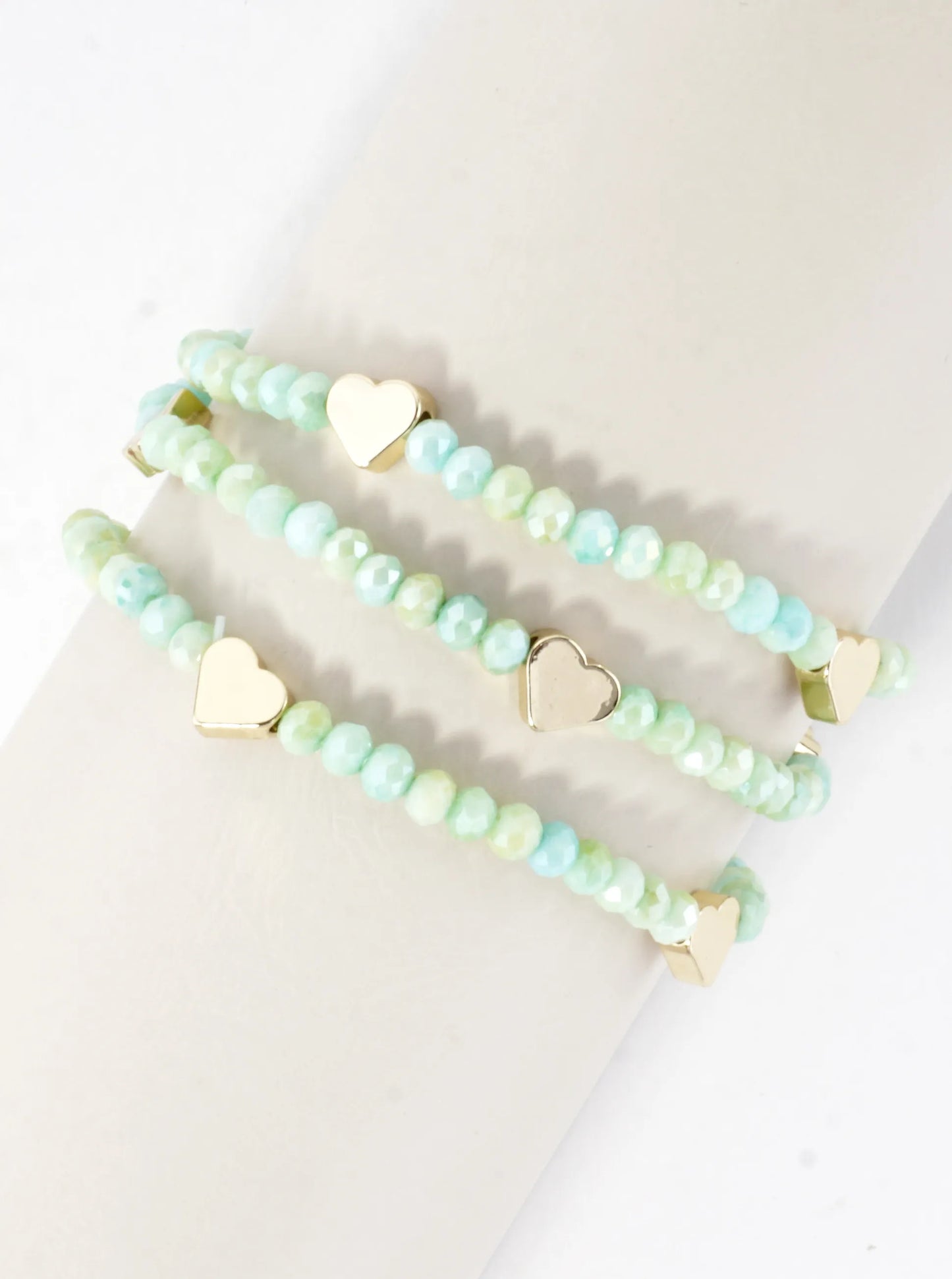 3-PC Set Faceted Glass Beads Hearts Stretch Bracelets