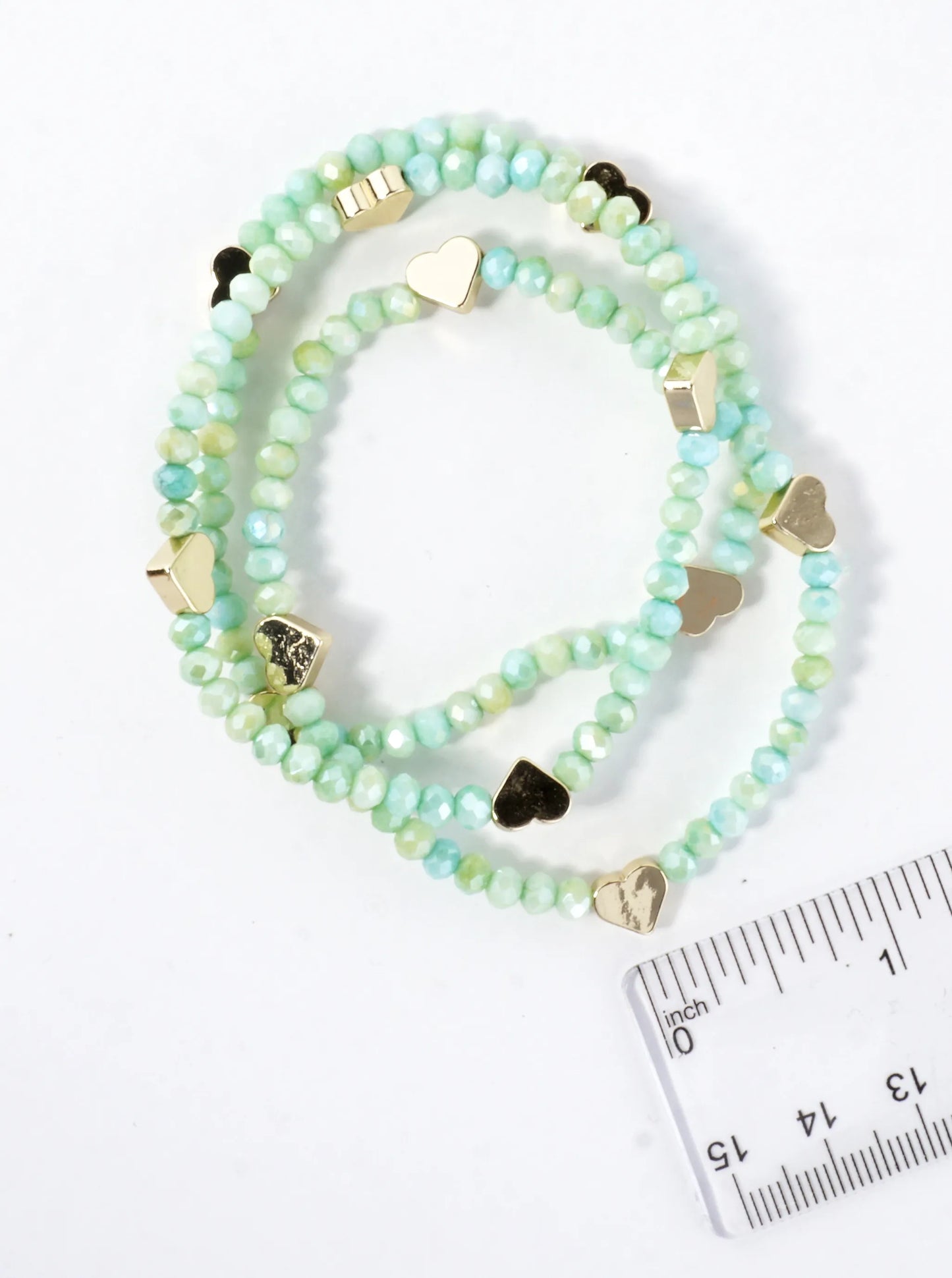 3-PC Set Faceted Glass Beads Hearts Stretch Bracelets