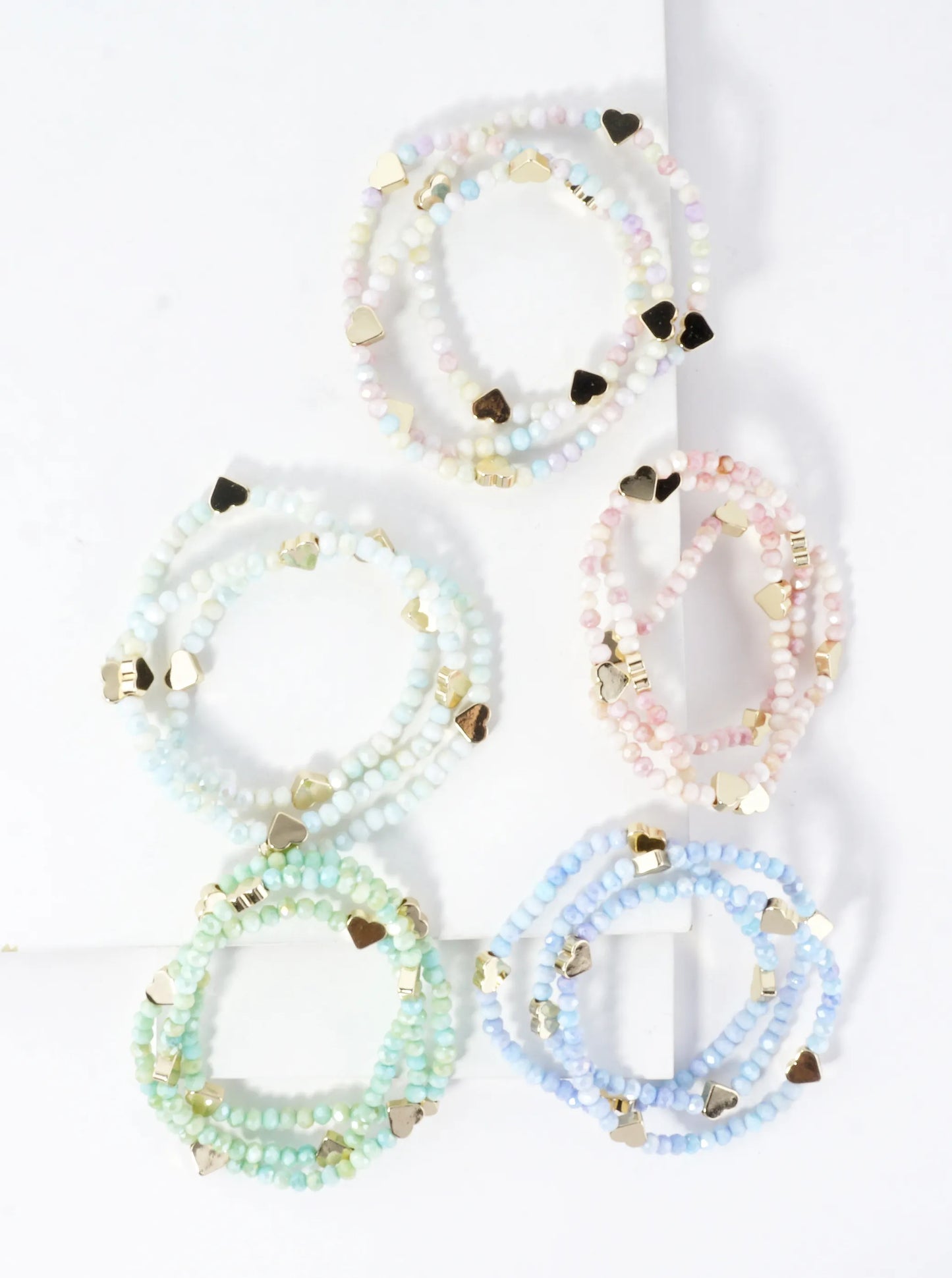 3-PC Set Faceted Glass Beads Hearts Stretch Bracelets