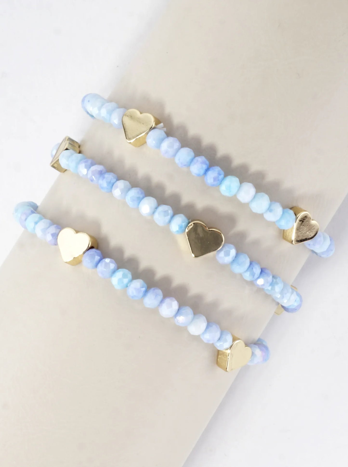 3-PC Set Faceted Glass Beads Hearts Stretch Bracelets