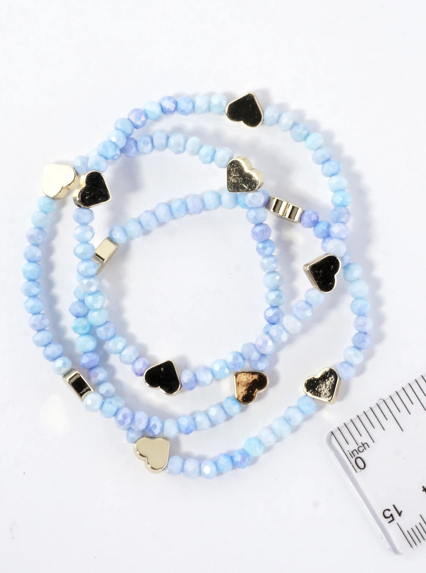 3-PC Set Faceted Glass Beads Hearts Stretch Bracelets