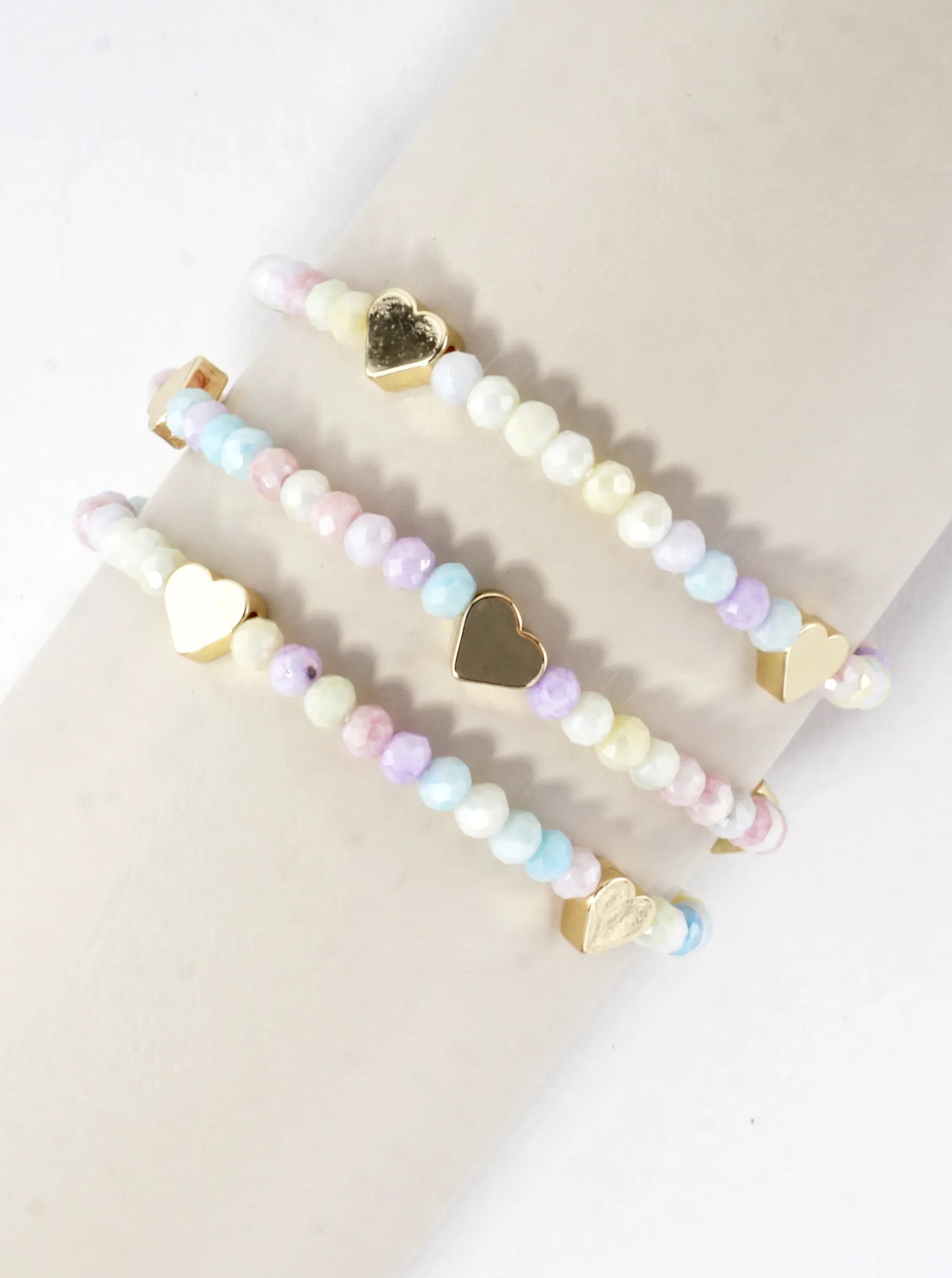 3-PC Set Faceted Glass Beads Hearts Stretch Bracelets