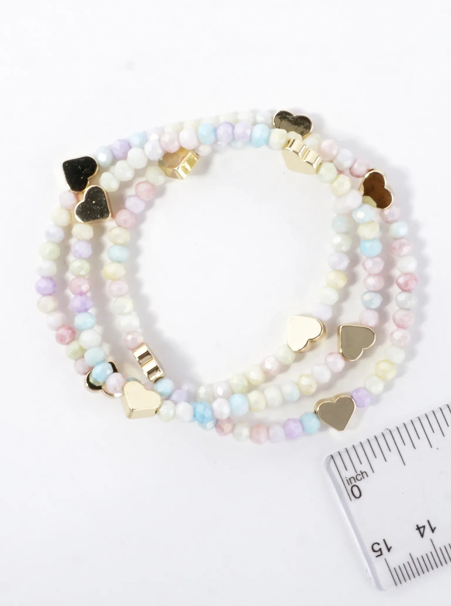 3-PC Set Faceted Glass Beads Hearts Stretch Bracelets