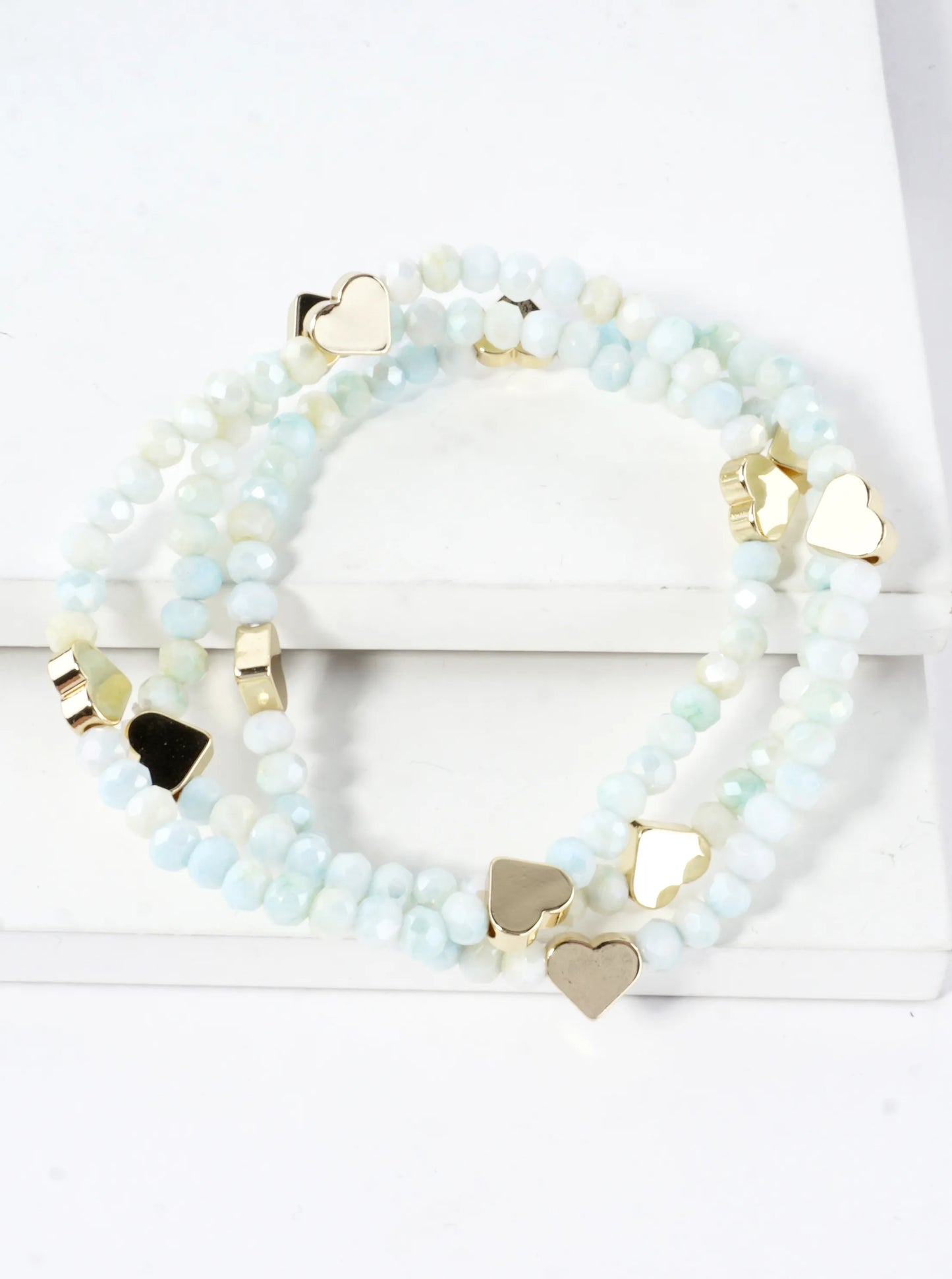 3-PC Set Faceted Glass Beads Hearts Stretch Bracelets