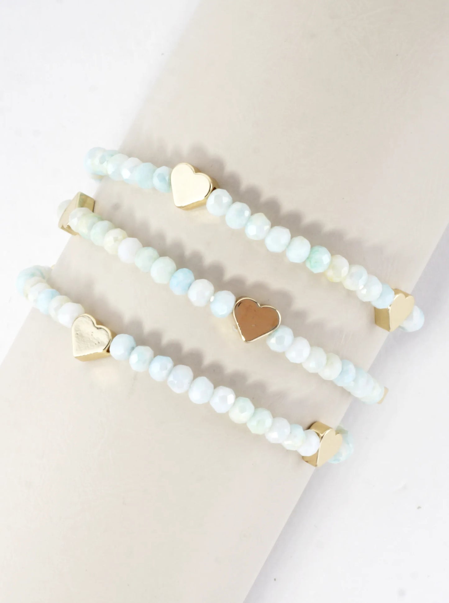 3-PC Set Faceted Glass Beads Hearts Stretch Bracelets