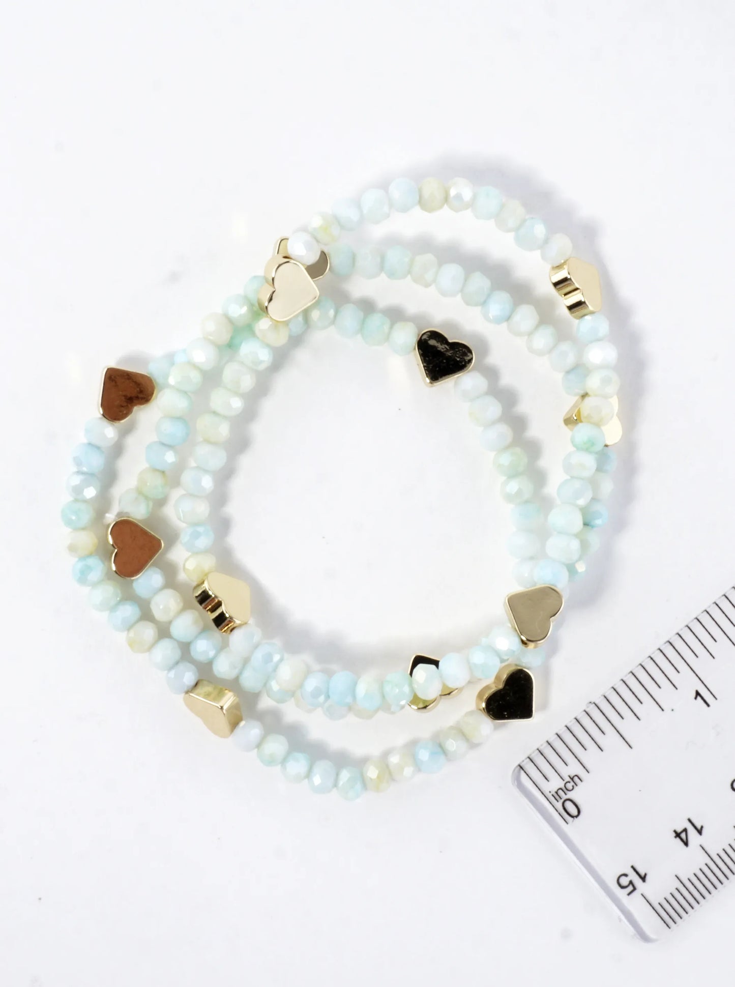 3-PC Set Faceted Glass Beads Hearts Stretch Bracelets