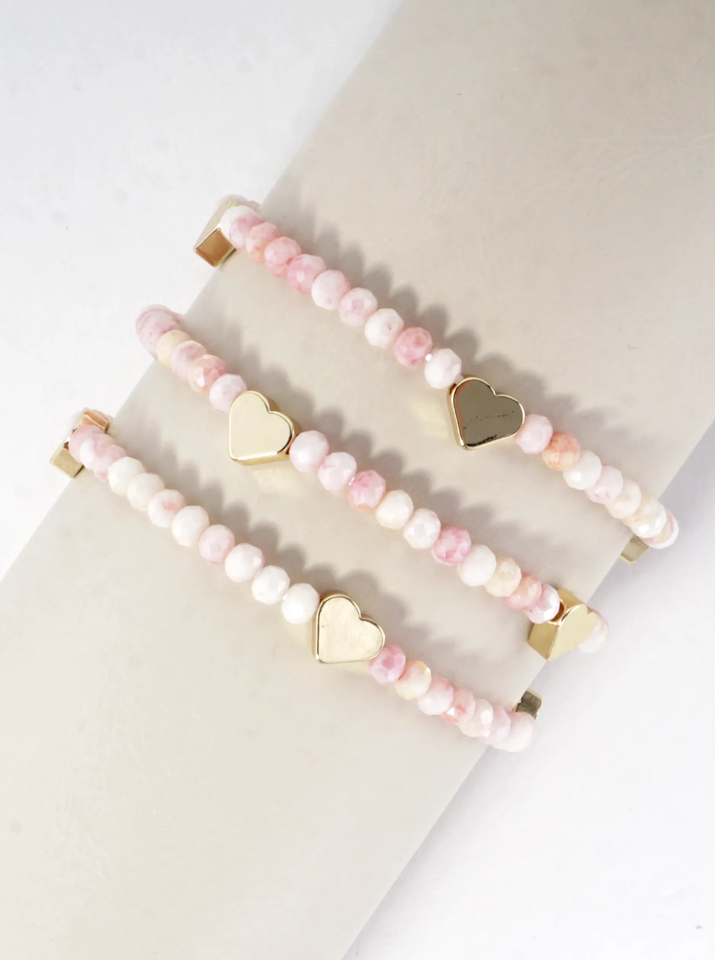 3-PC Set Faceted Glass Beads Hearts Stretch Bracelets