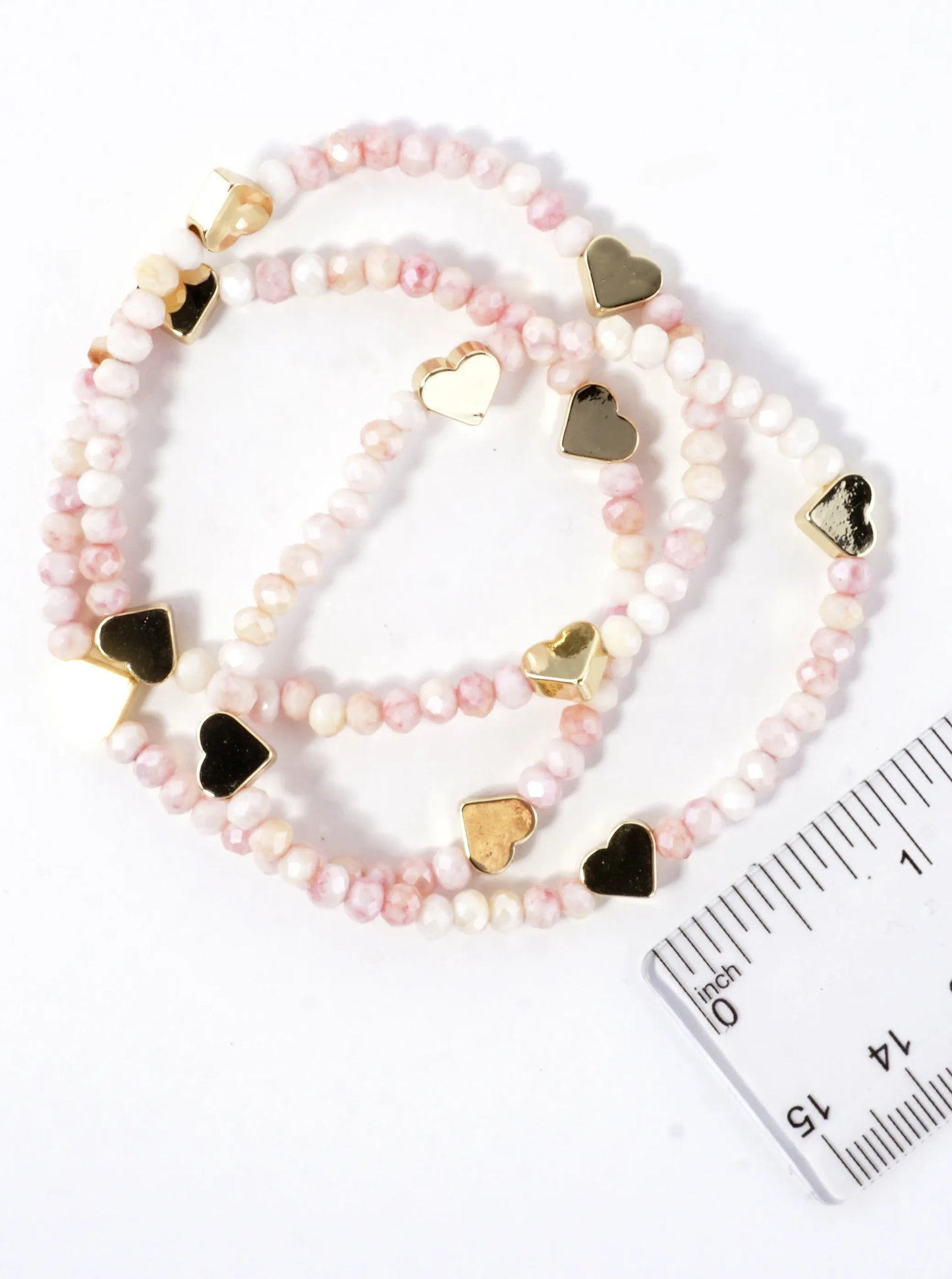3-PC Set Faceted Glass Beads Hearts Stretch Bracelets
