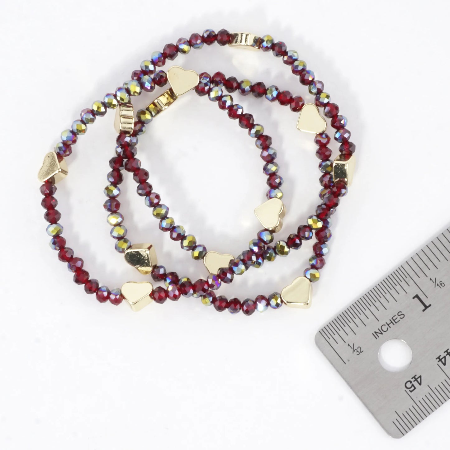 3-PC Set Faceted Glass Beads Hearts Stretch Bracelets