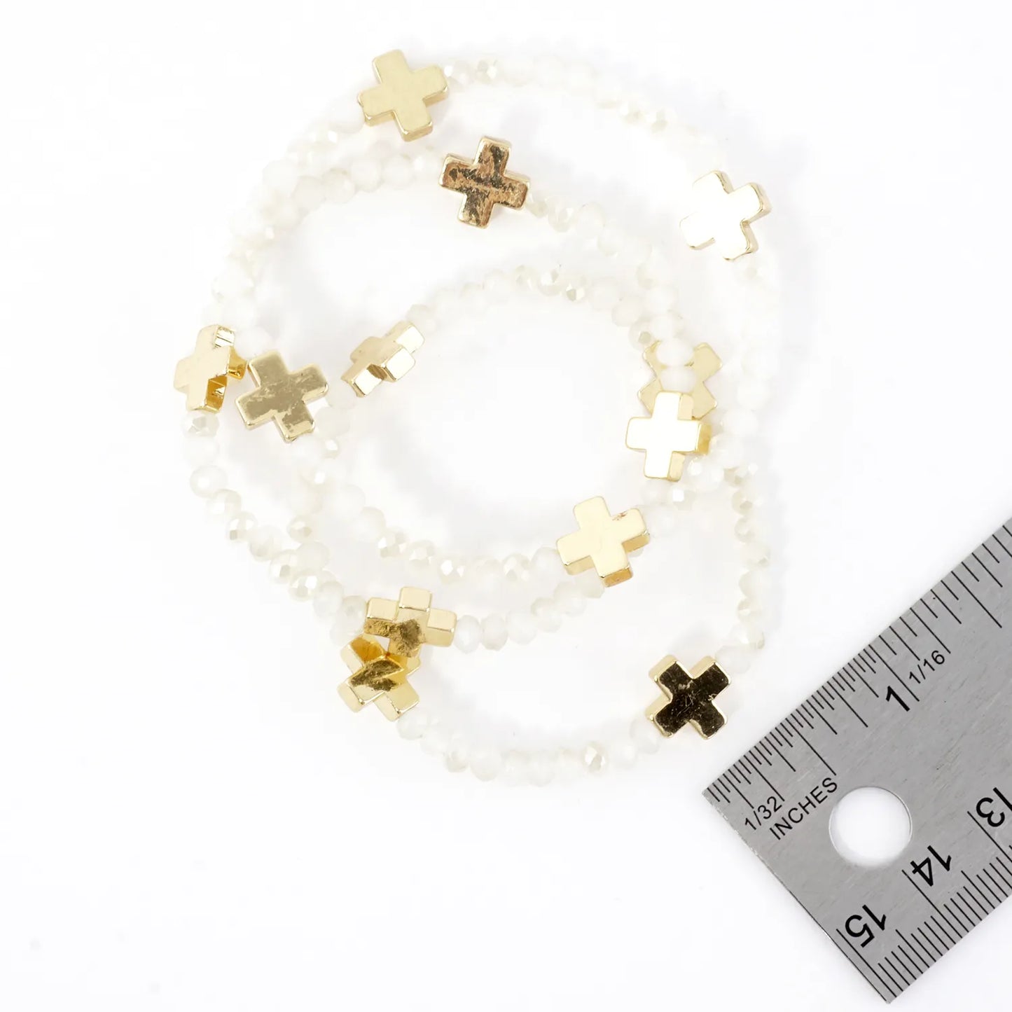 3-PC Set Faceted Glass Cross Stretch Bracelets