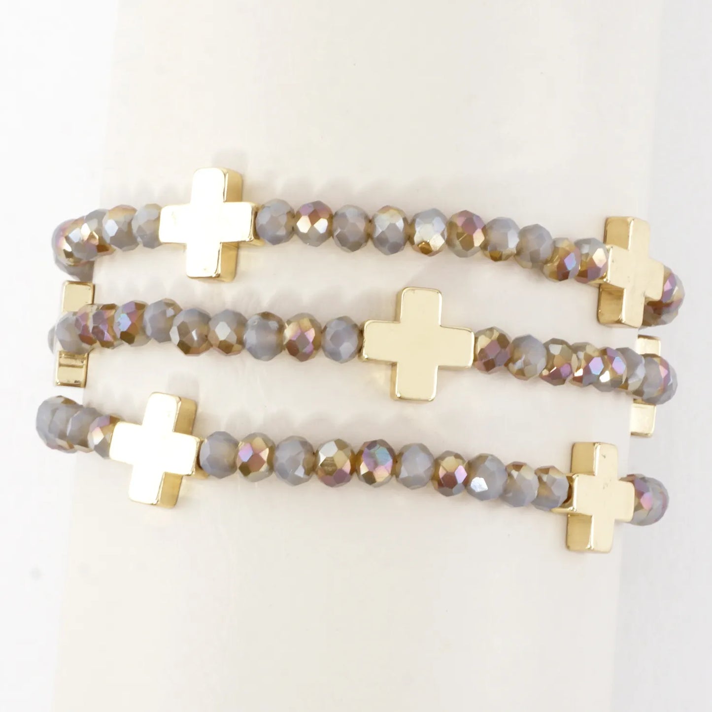 3-PC Set Faceted Glass Cross Stretch Bracelets