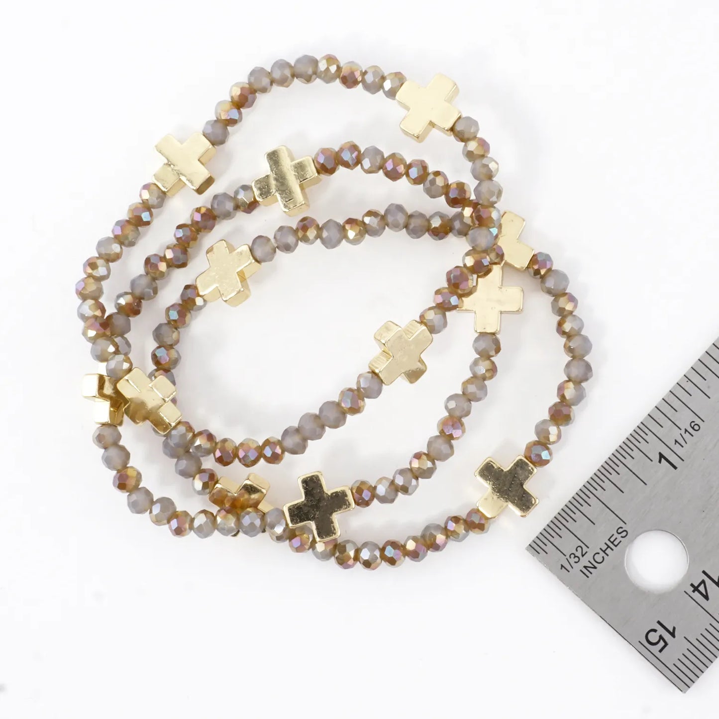 3-PC Set Faceted Glass Cross Stretch Bracelets