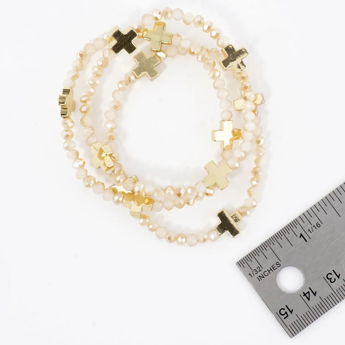 3-PC Set Faceted Glass Cross Stretch Bracelets