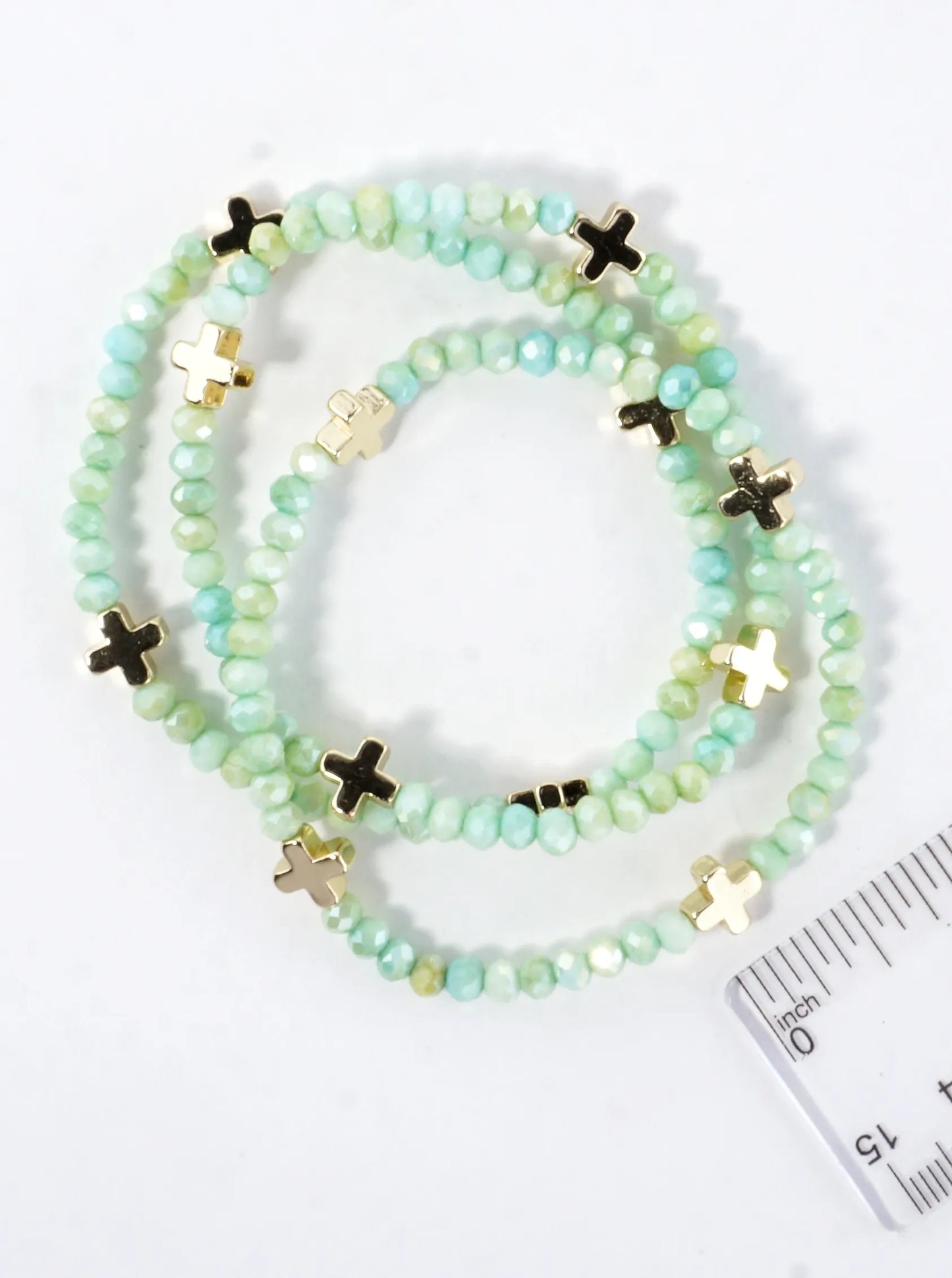 3-PC Set Faceted Glass Cross Stretch Bracelets