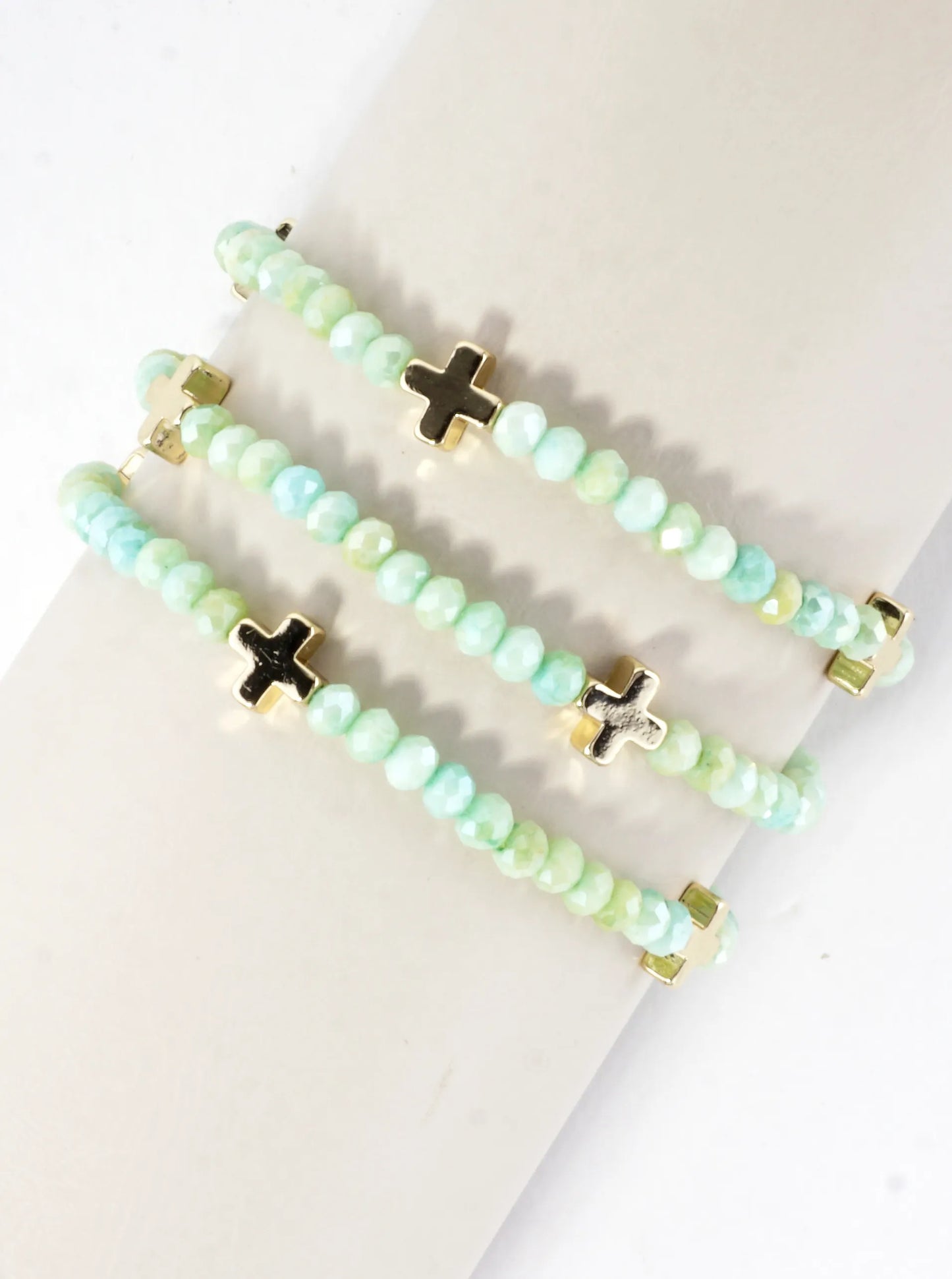 3-PC Set Faceted Glass Cross Stretch Bracelets
