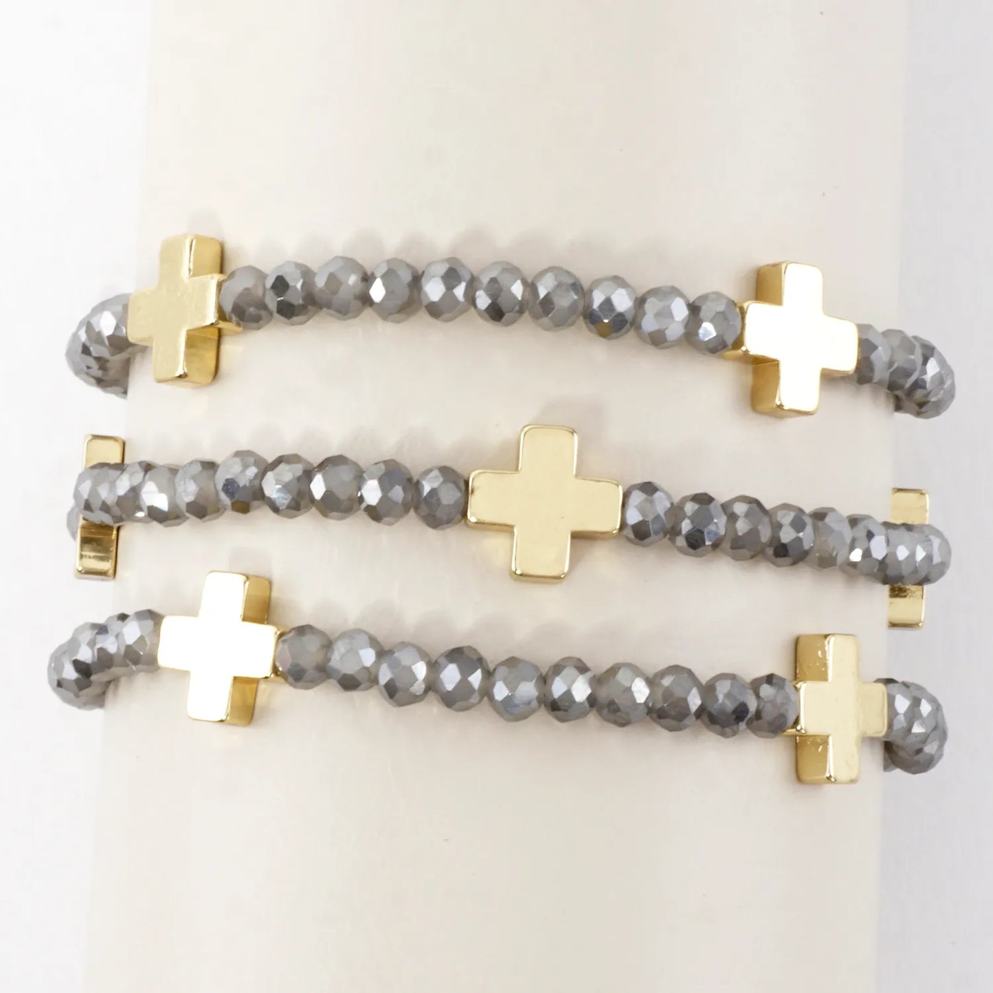 3-PC Set Faceted Glass Cross Stretch Bracelets