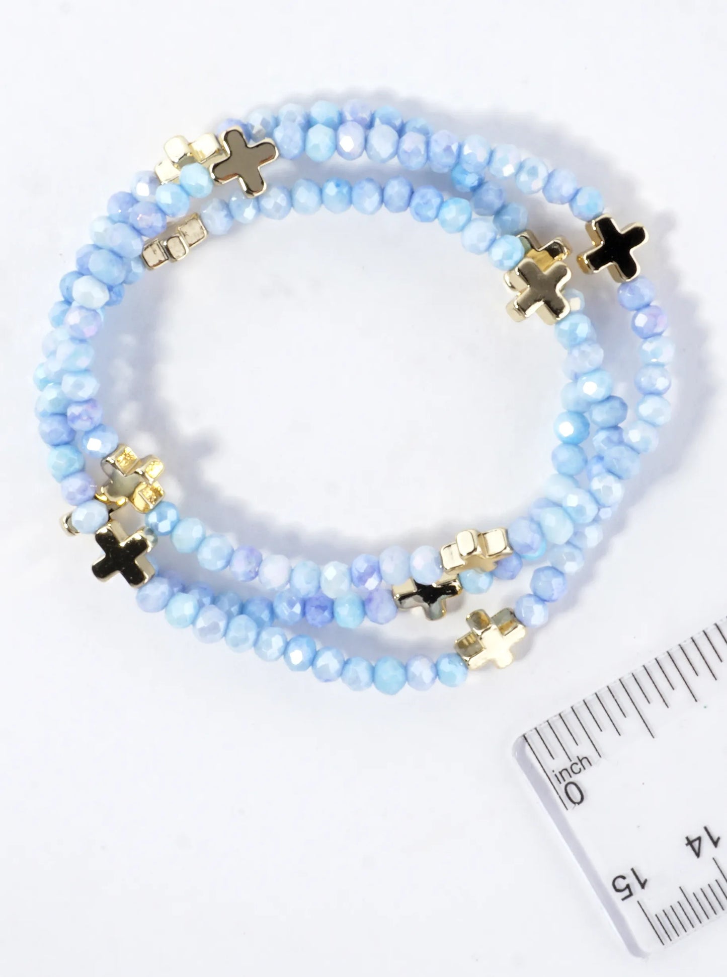3-PC Set Faceted Glass Cross Stretch Bracelets