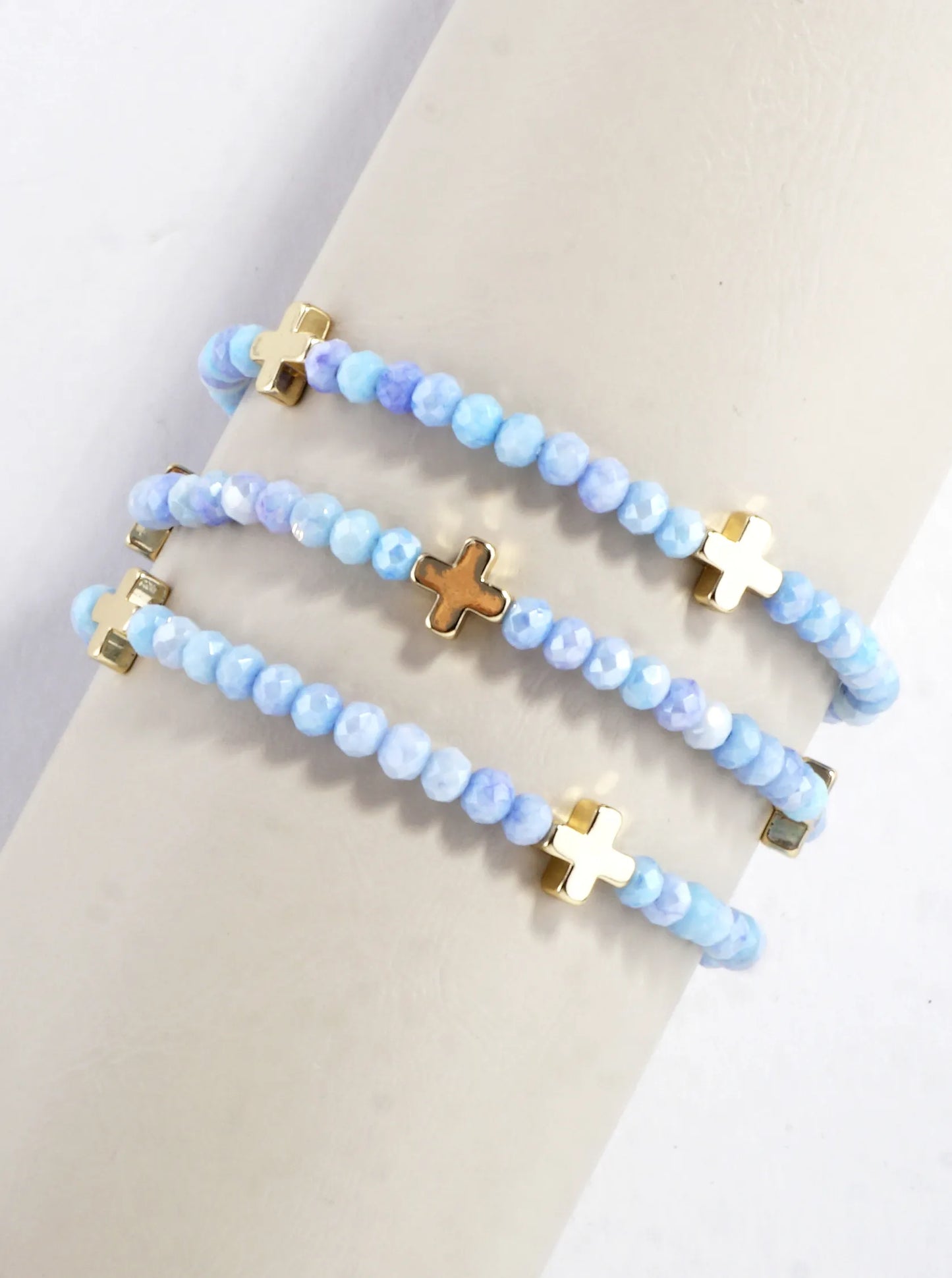 3-PC Set Faceted Glass Cross Stretch Bracelets