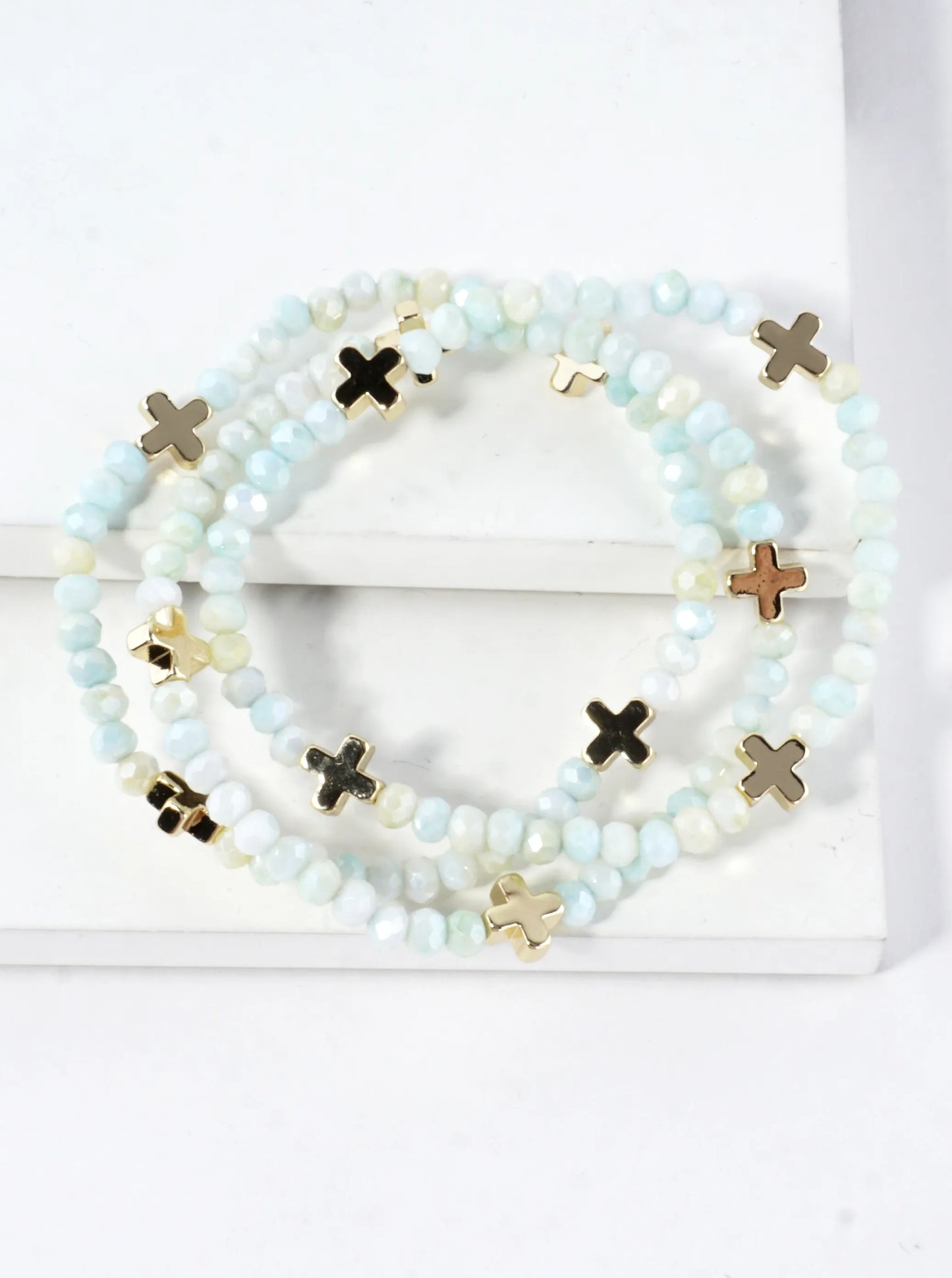 3-PC Set Faceted Glass Cross Stretch Bracelets