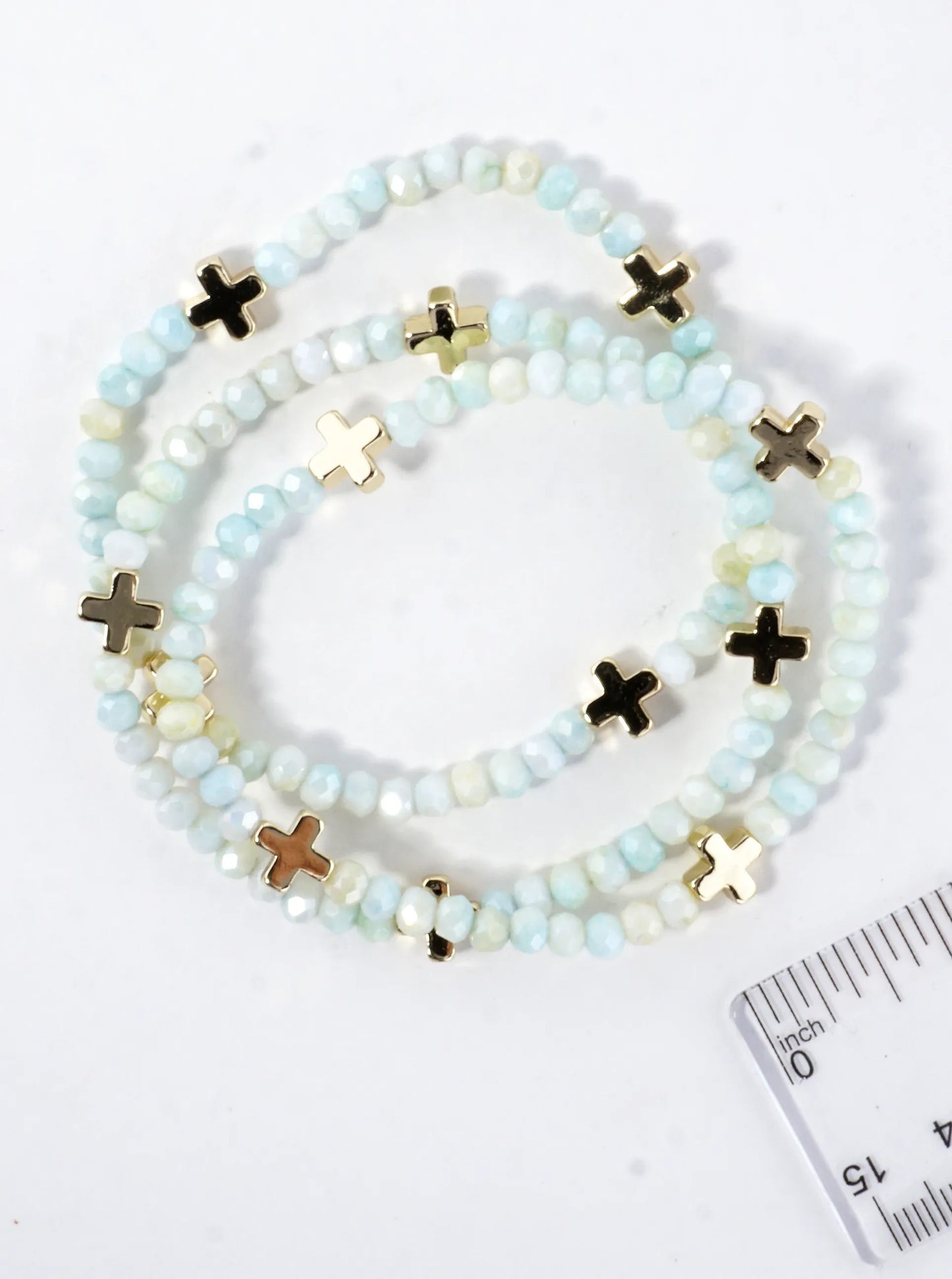 3-PC Set Faceted Glass Cross Stretch Bracelets