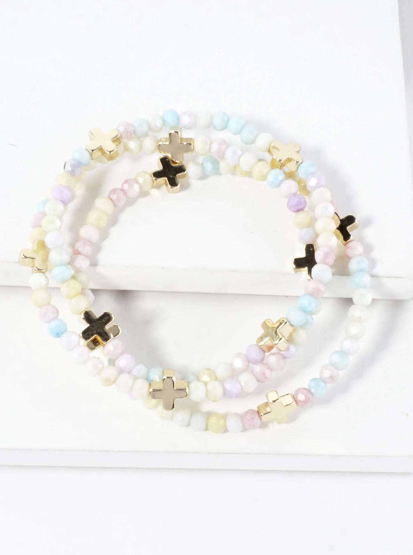 3-PC Set Faceted Glass Cross Stretch Bracelets