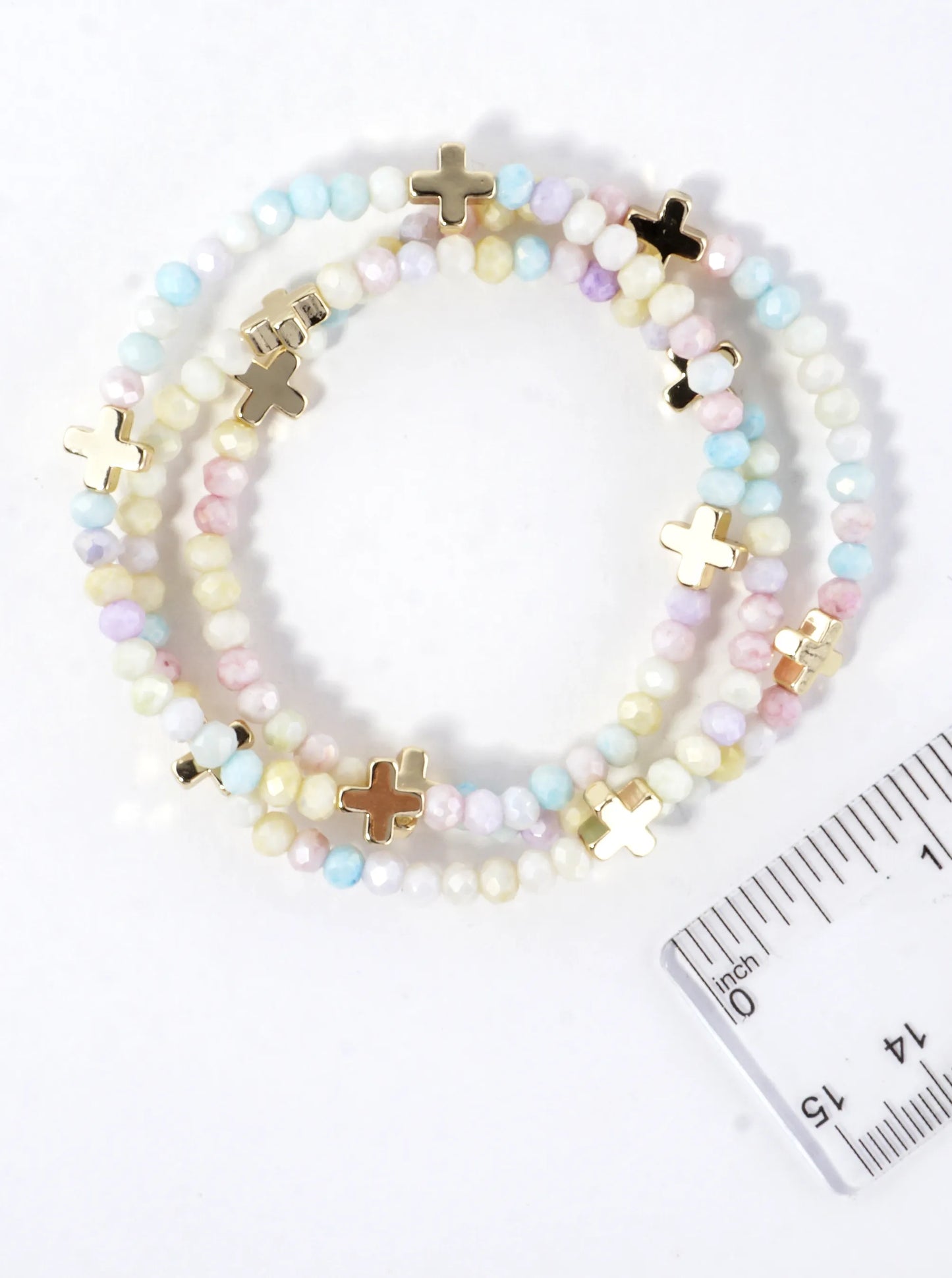 3-PC Set Faceted Glass Cross Stretch Bracelets
