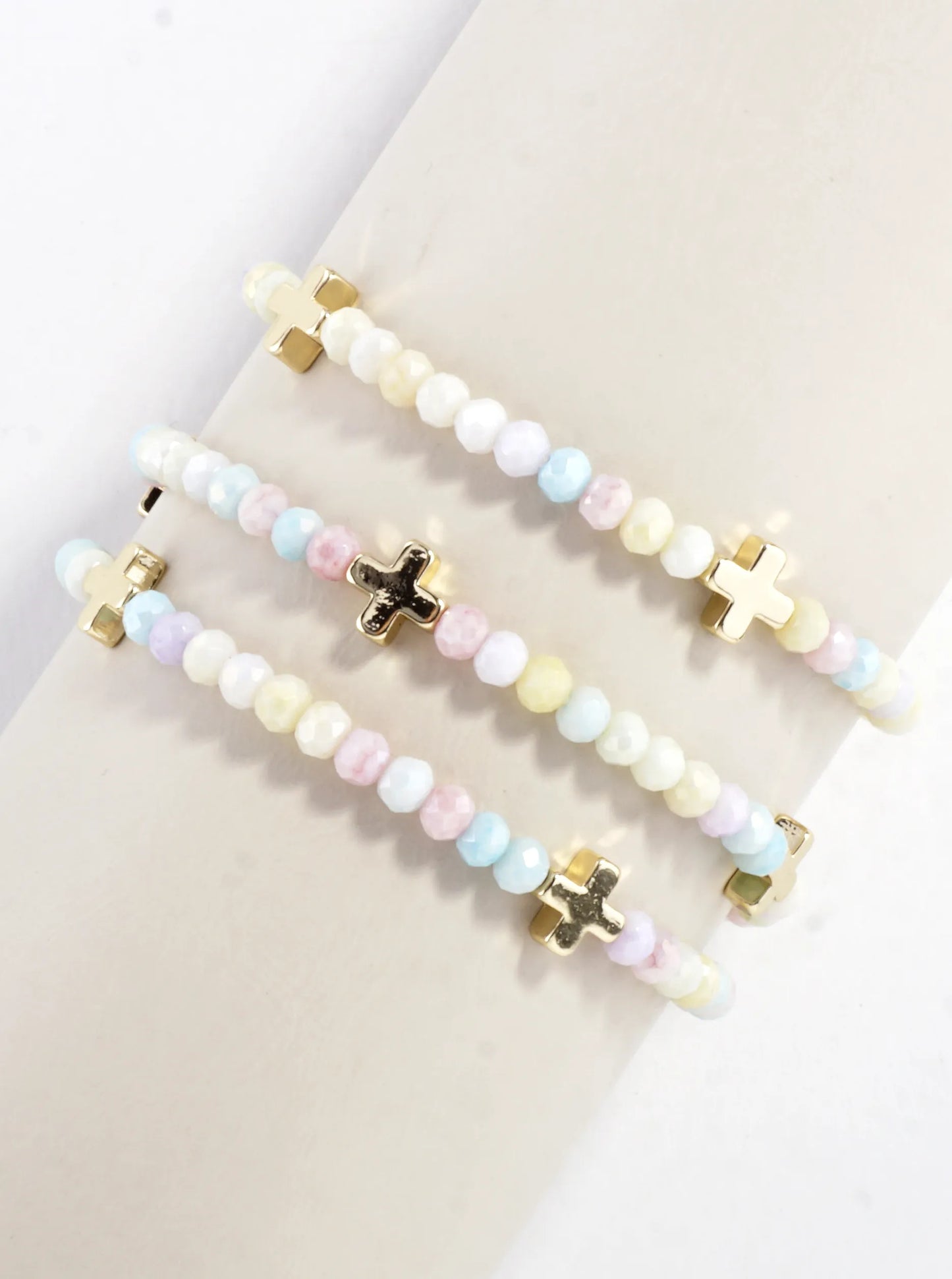 3-PC Set Faceted Glass Cross Stretch Bracelets