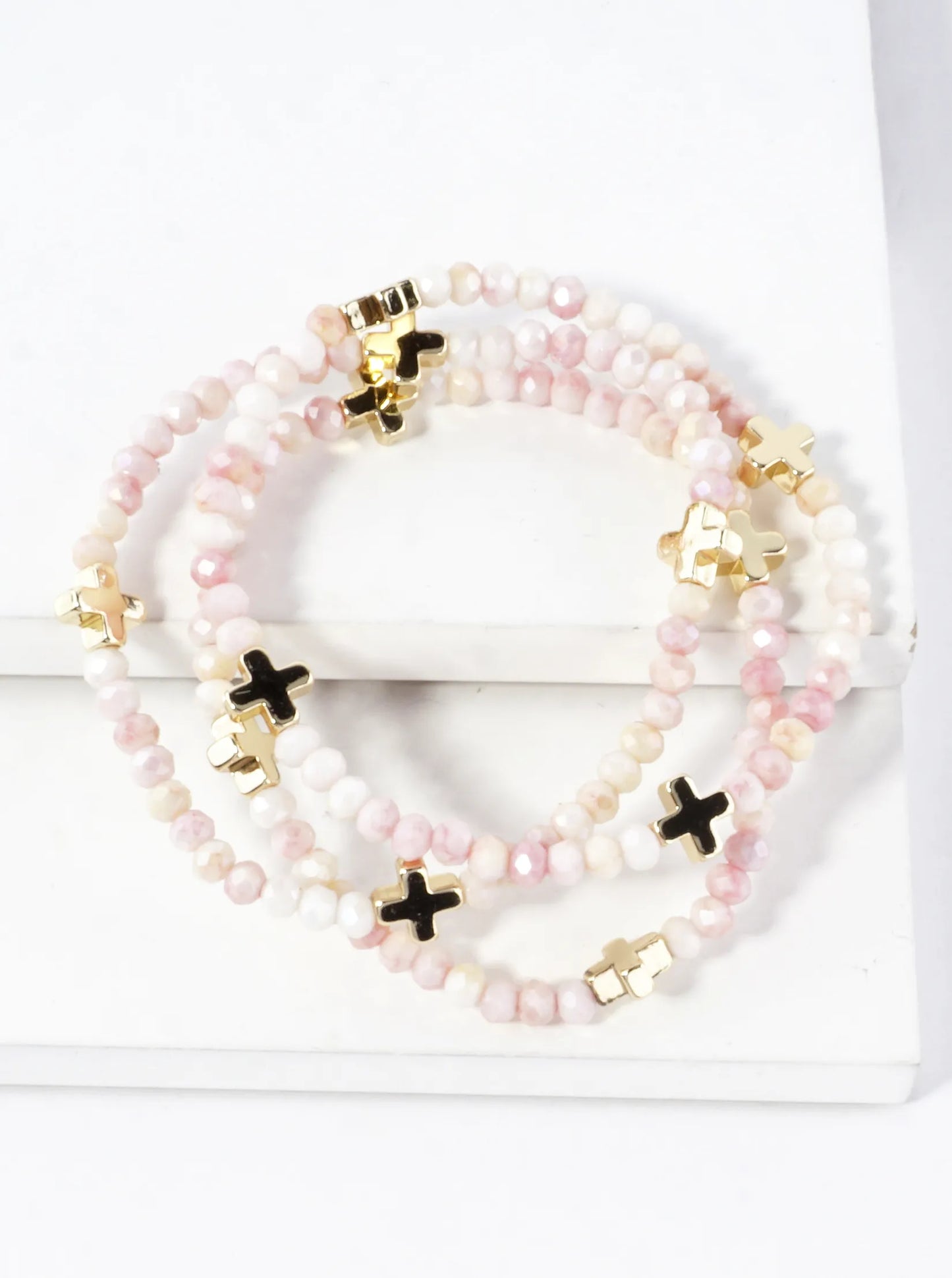 3-PC Set Faceted Glass Cross Stretch Bracelets