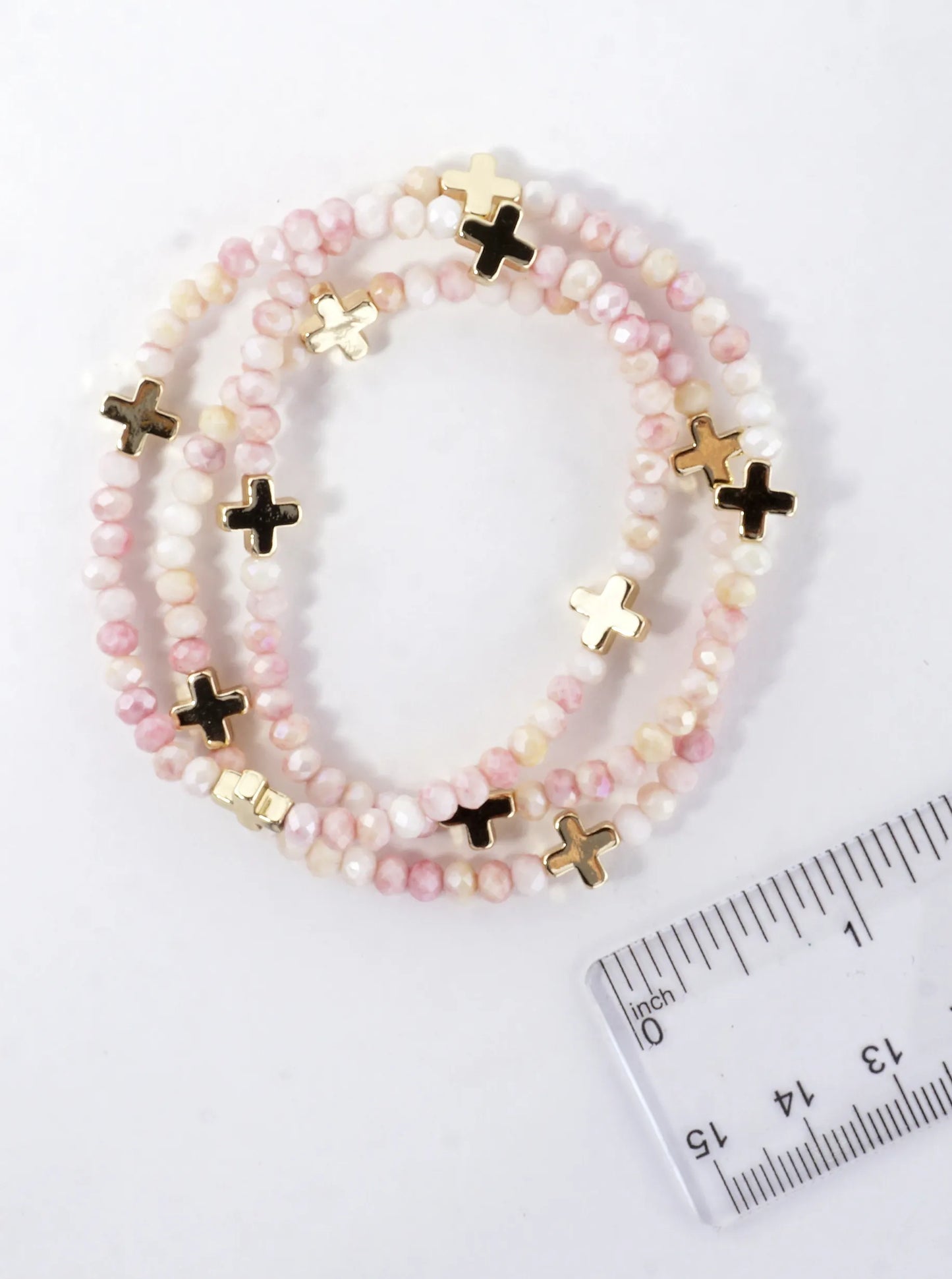 3-PC Set Faceted Glass Cross Stretch Bracelets