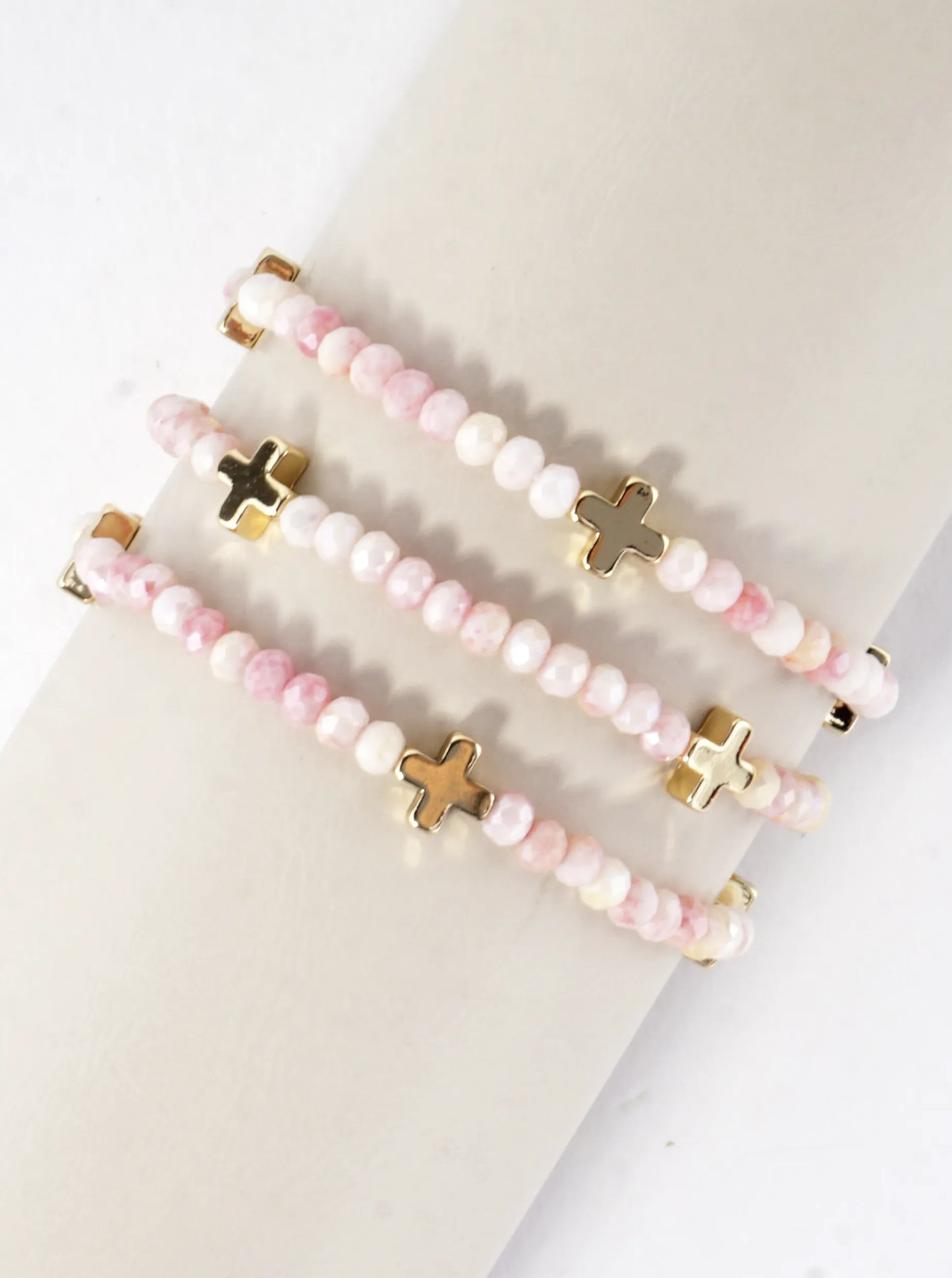 3-PC Set Faceted Glass Cross Stretch Bracelets