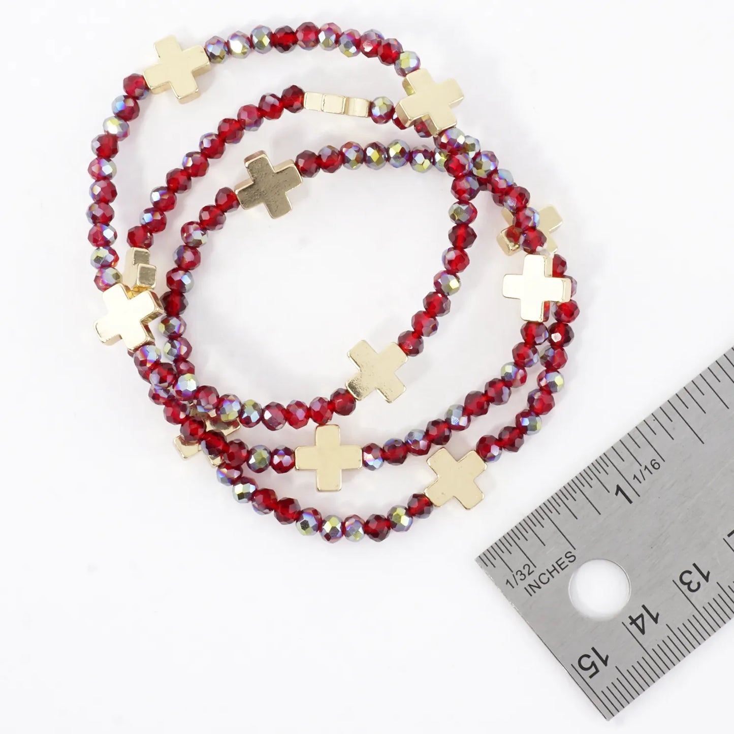3-PC Set Faceted Glass Cross Stretch Bracelets