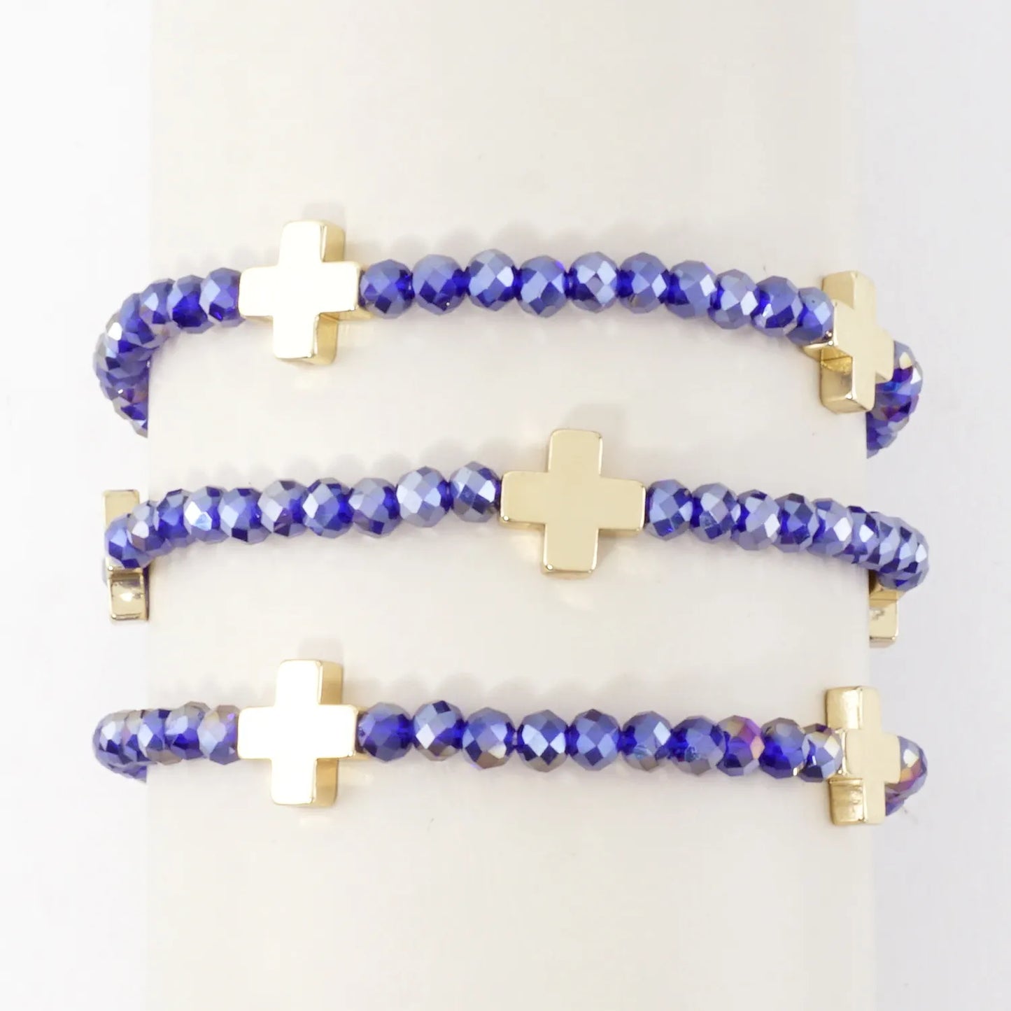 3-PC Set Faceted Glass Cross Stretch Bracelets