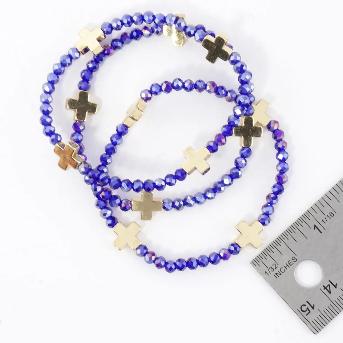 3-PC Set Faceted Glass Cross Stretch Bracelets
