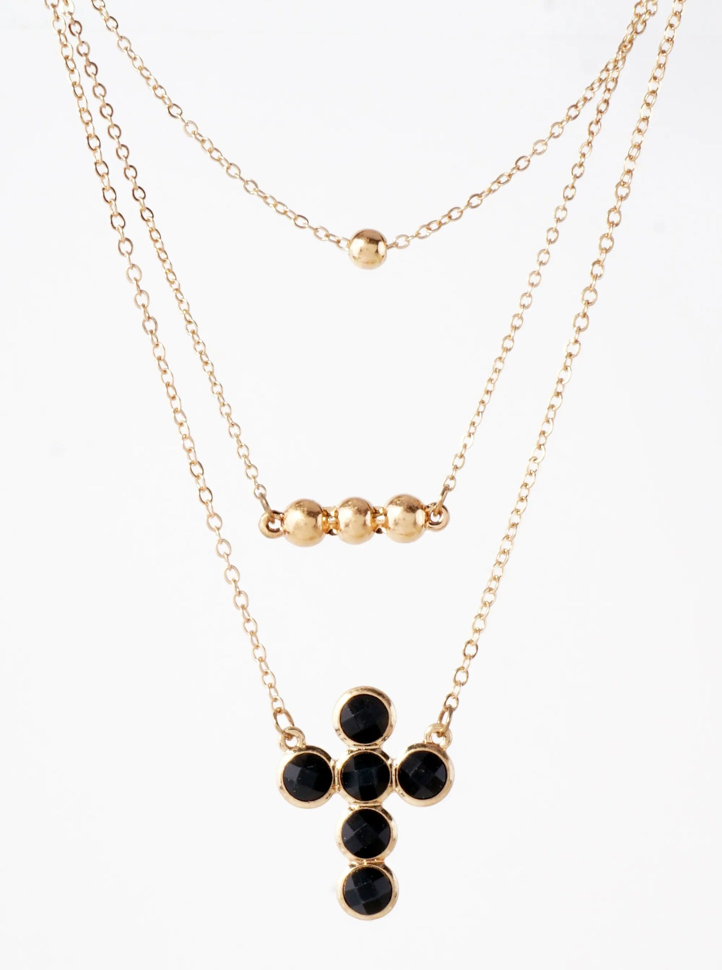 3-PC-Set Faceted Semi-Precious Natural-Stone Cross Pendant Layered Necklace