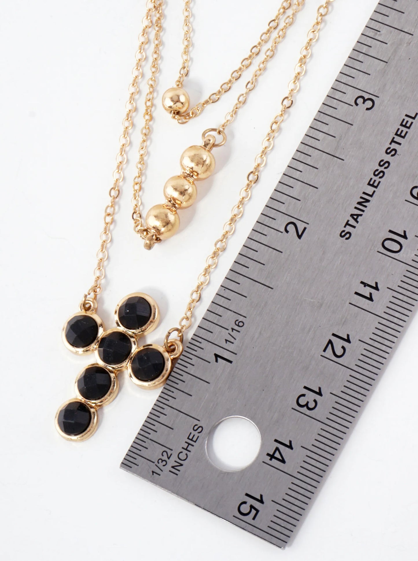 3-PC-Set Faceted Semi-Precious Natural-Stone Cross Pendant Layered Necklace
