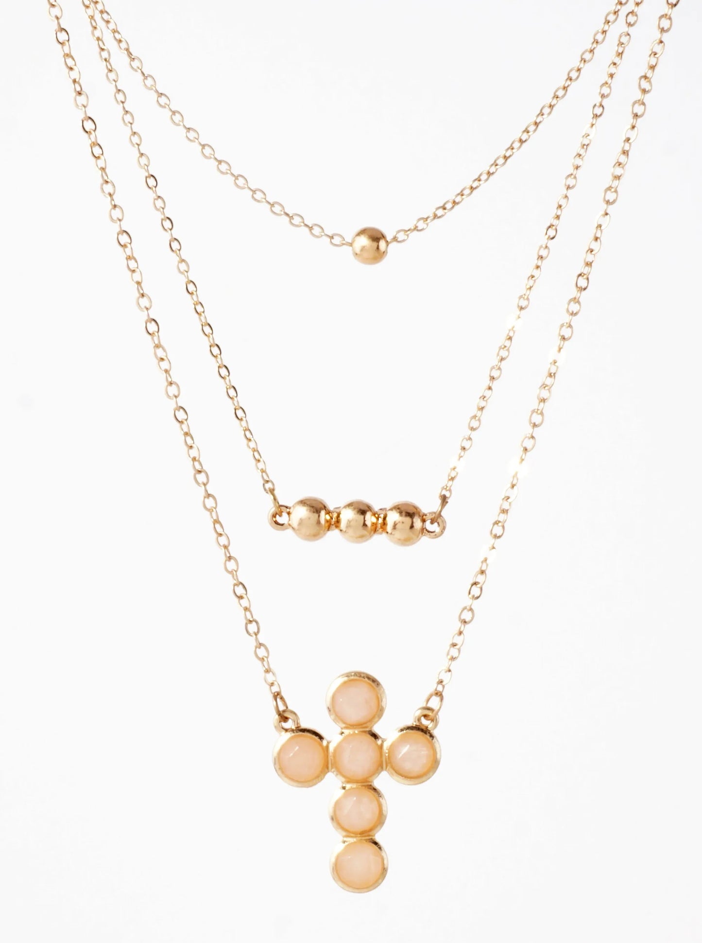 3-PC-Set Faceted Semi-Precious Natural-Stone Cross Pendant Layered Necklace
