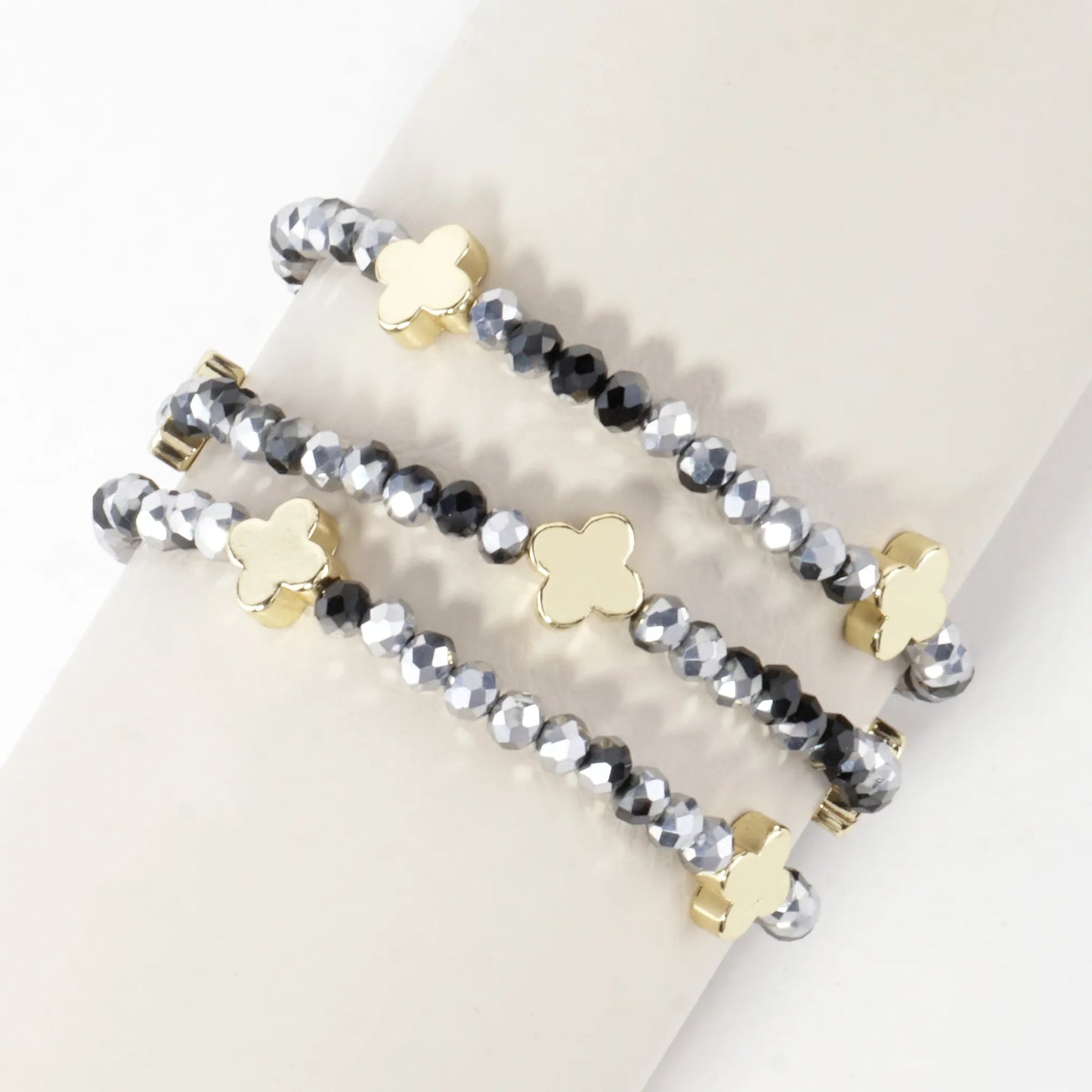 3-PC Set Glass Quatrefoil Stretch Bracelet