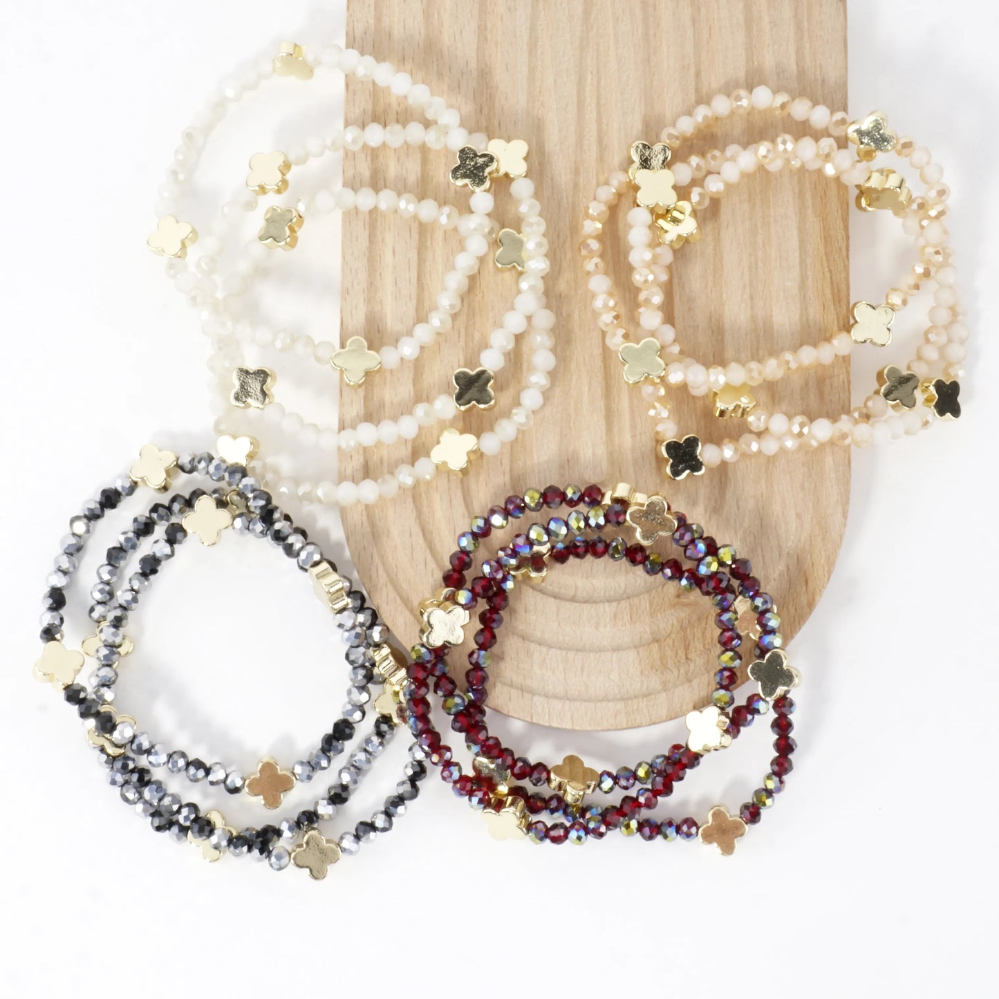3-PC Set Glass Quatrefoil Stretch Bracelet