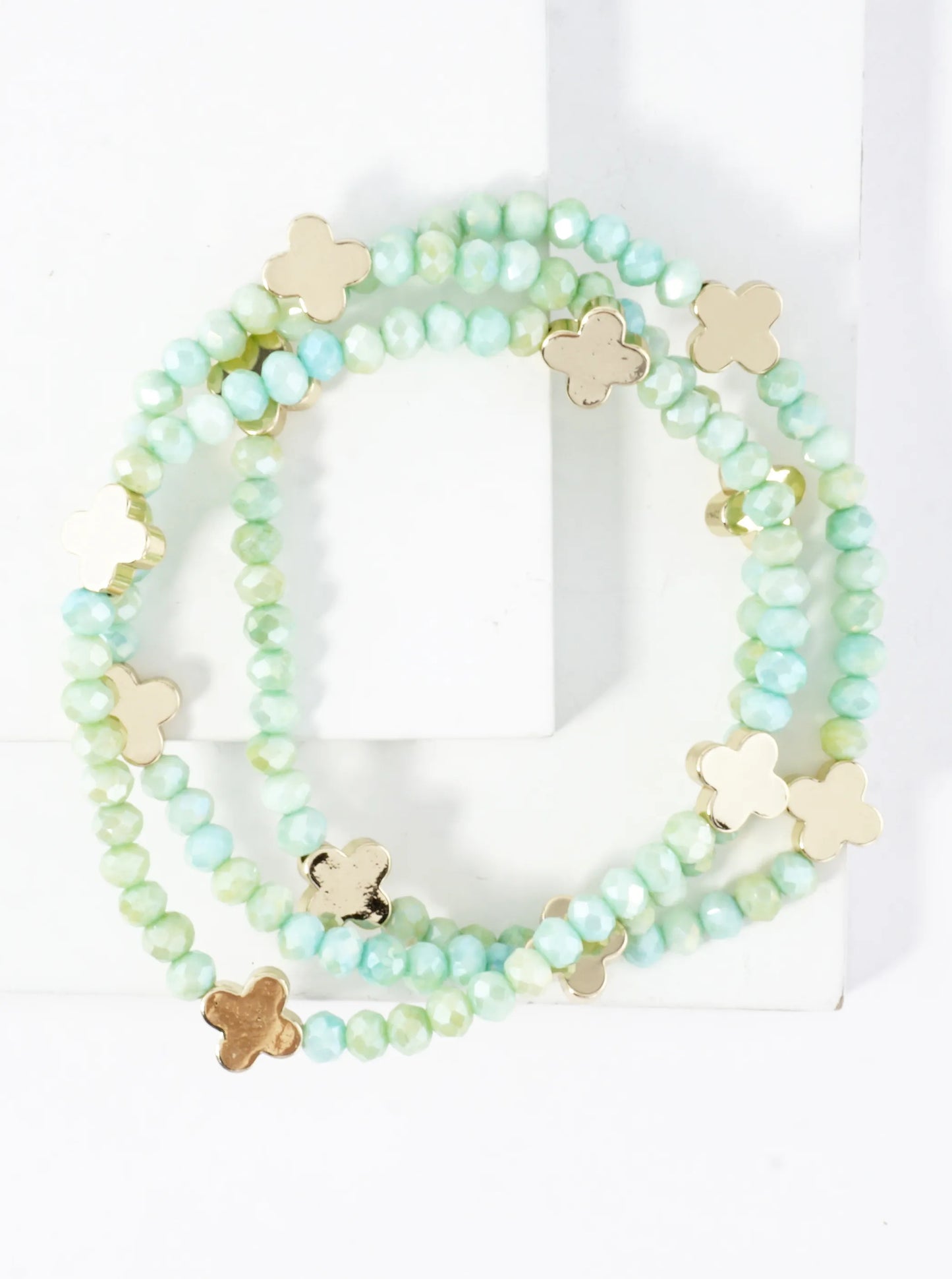 3-PC Set Glass Quatrefoil Stretch Bracelet