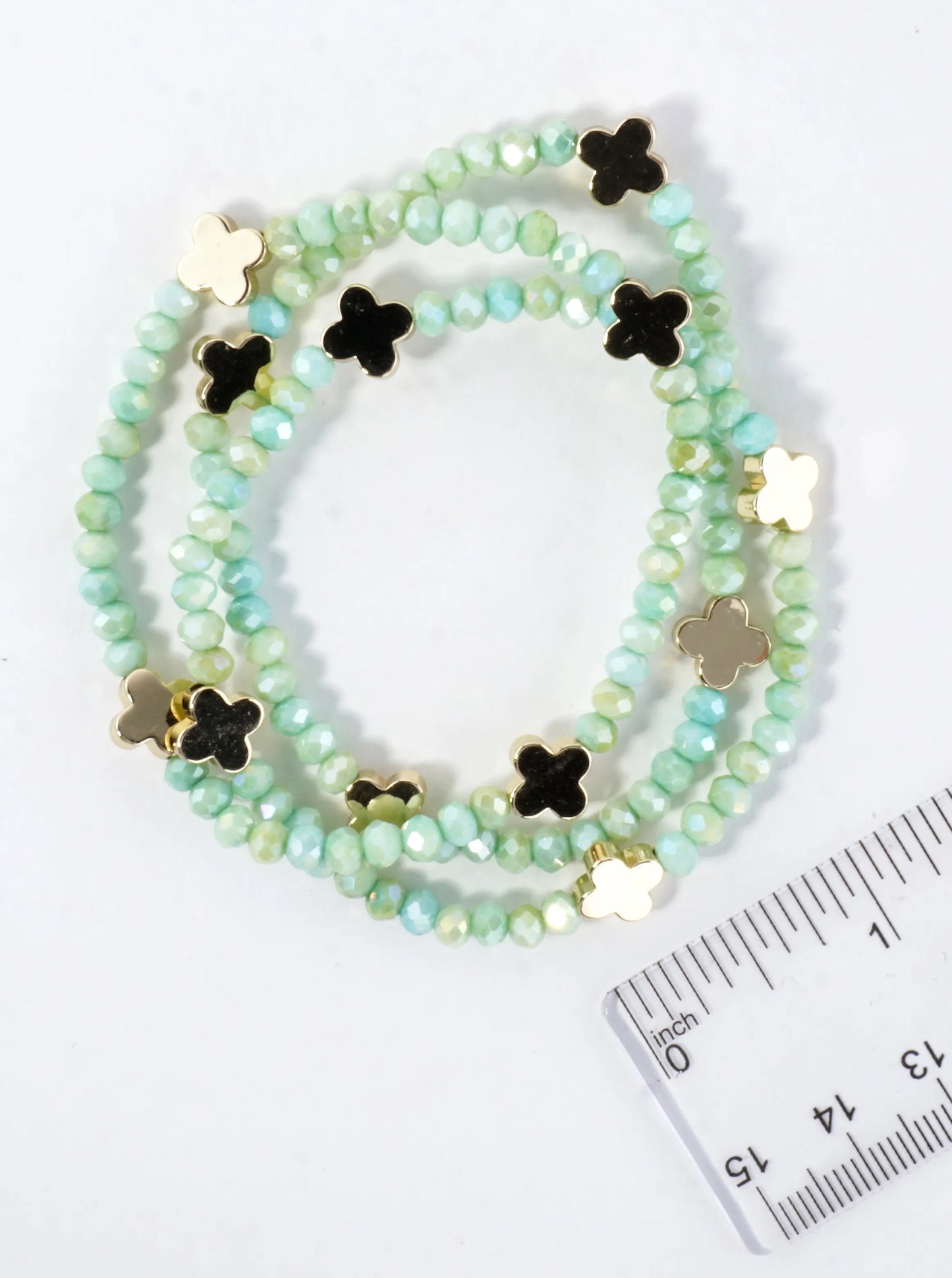 3-PC Set Glass Quatrefoil Stretch Bracelet
