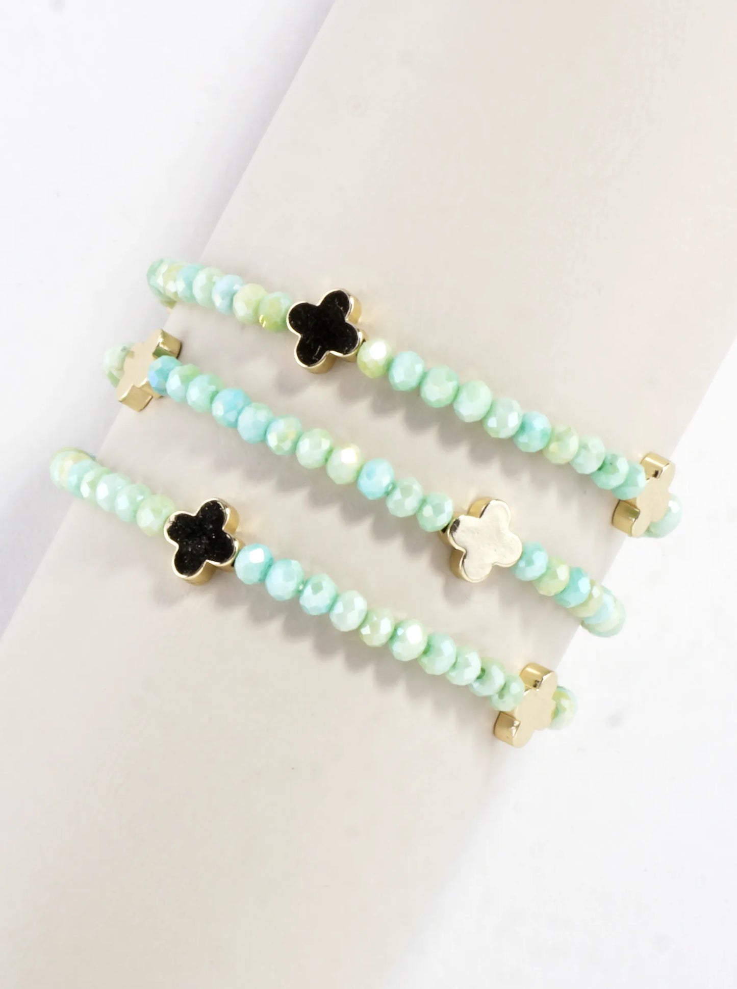 3-PC Set Glass Quatrefoil Stretch Bracelet