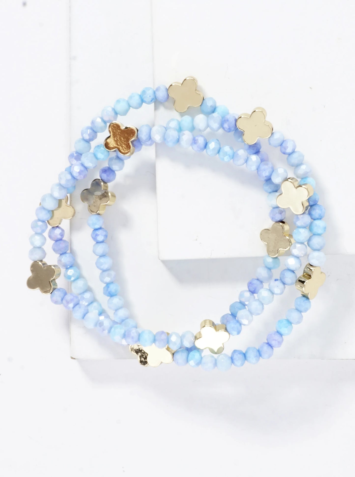 3-PC Set Glass Quatrefoil Stretch Bracelet