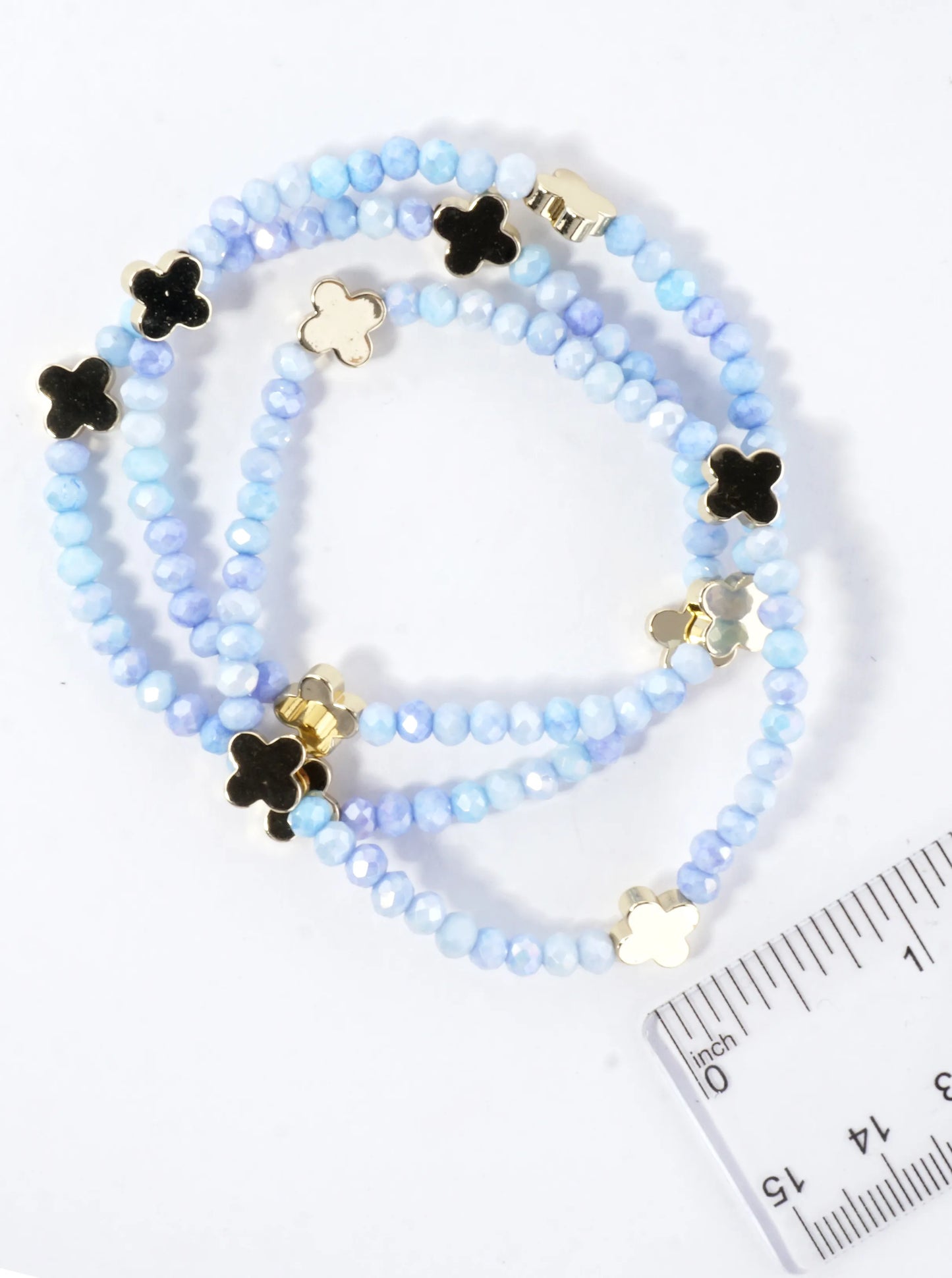 3-PC Set Glass Quatrefoil Stretch Bracelet