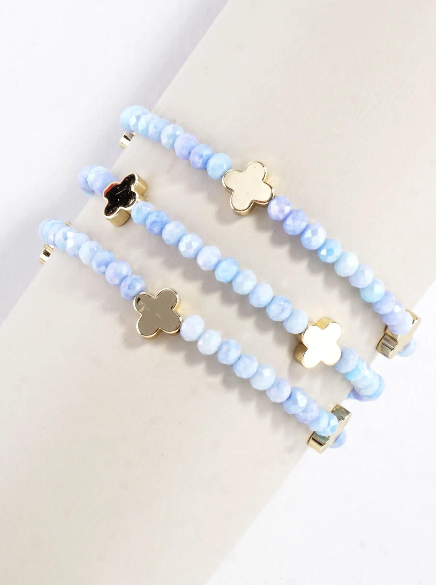 3-PC Set Glass Quatrefoil Stretch Bracelet